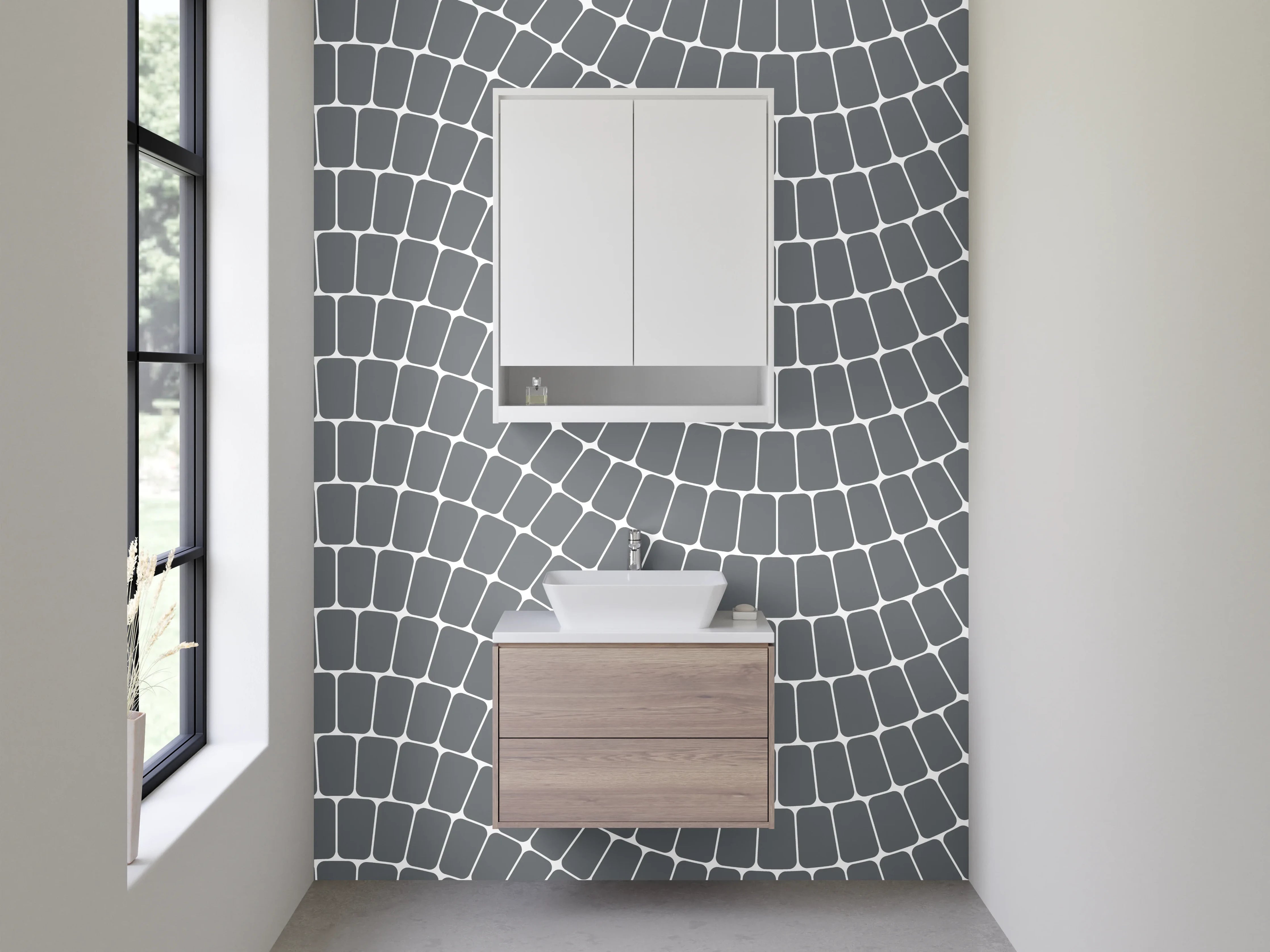 Waschbecken-Rückwand - Graue Wellen auf Weiß Modern