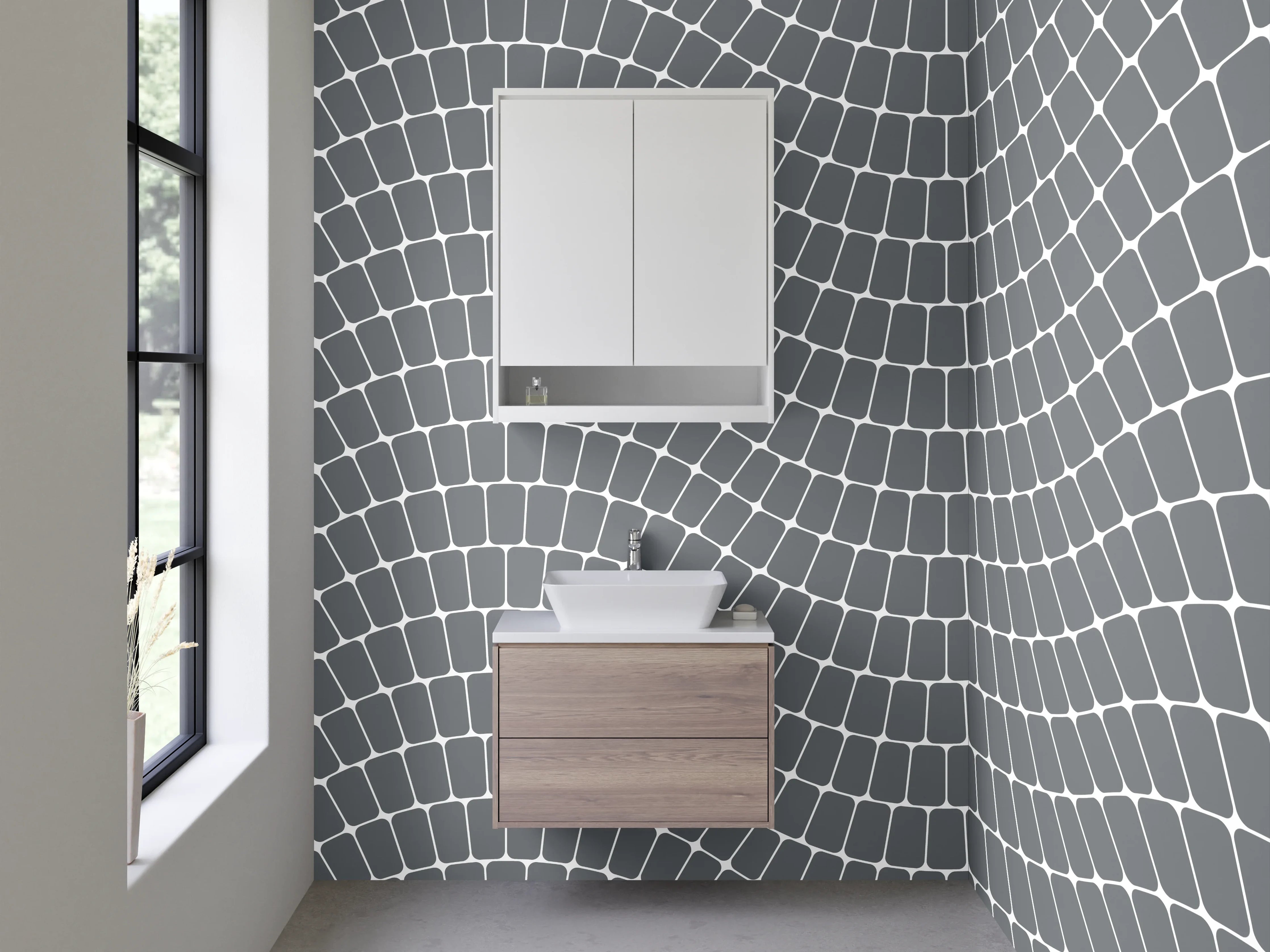 Waschbecken-Rückwand - Graue Wellen auf Weiß Modern