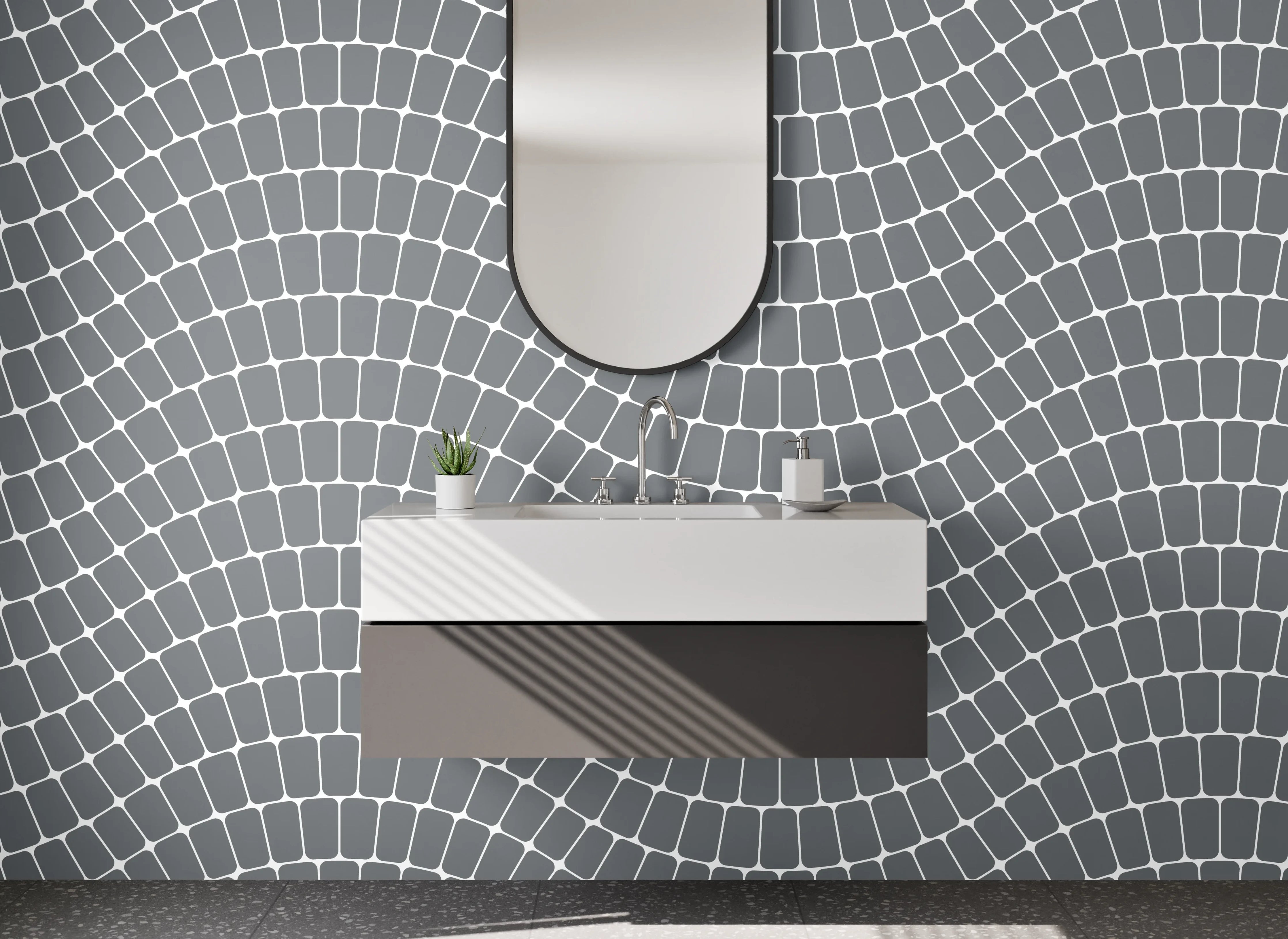 Waschbecken-Rückwand - Graue Wellen auf Weiß Modern