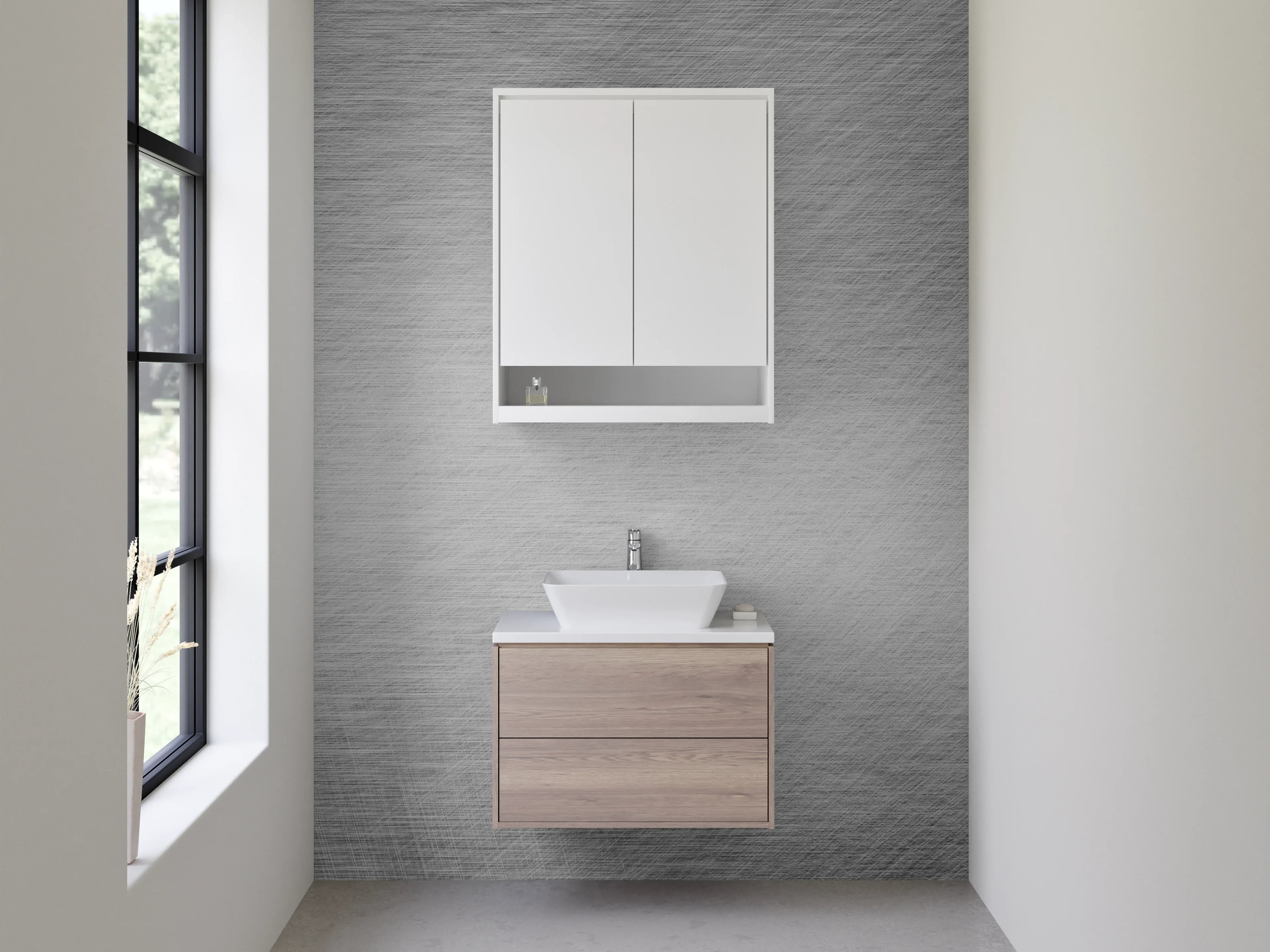 Waschbecken-Rückwand - Graue gebürstete Metalloptik