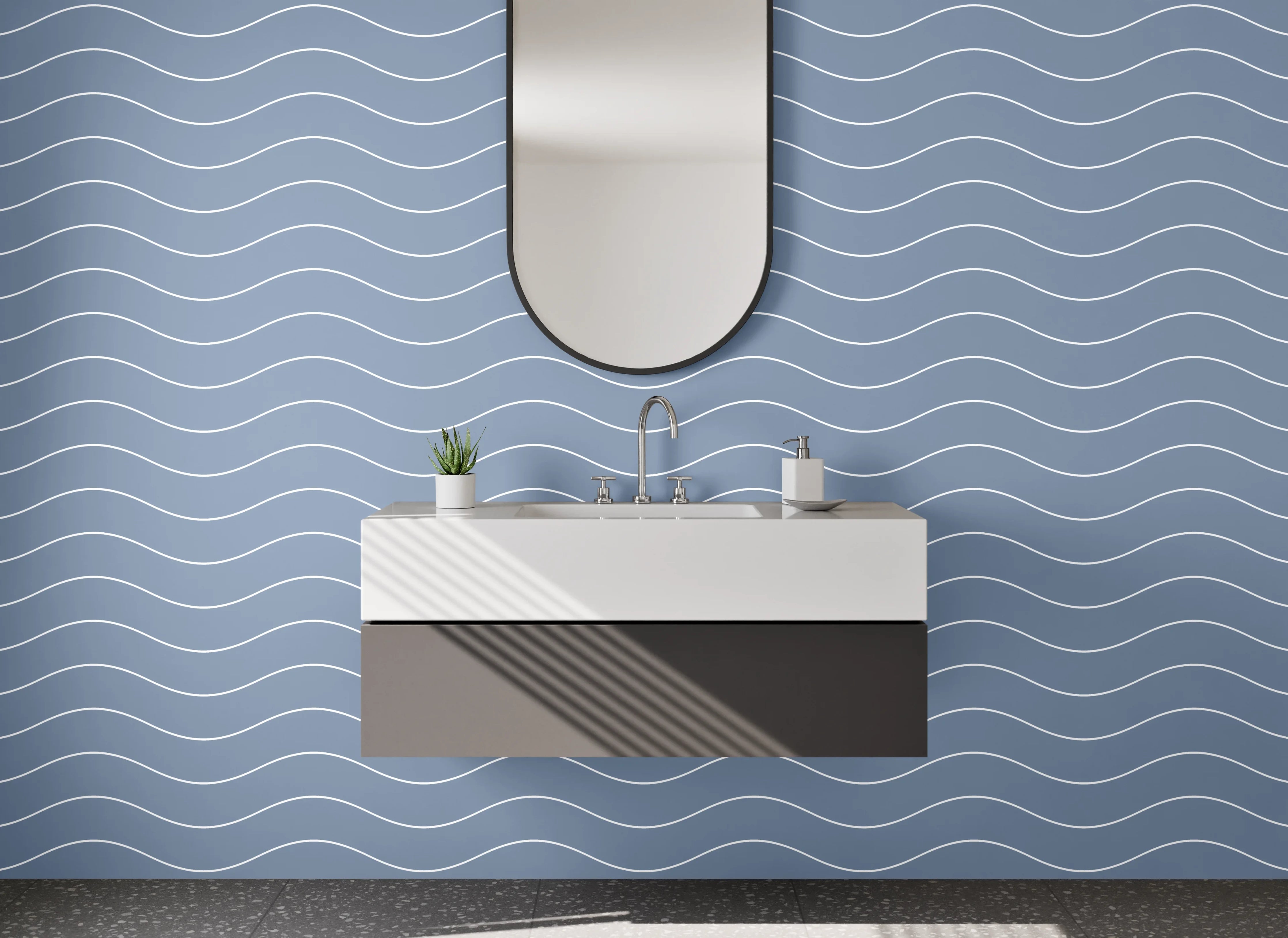 Waschbecken-Rückwand - Graue und Blaue Wasserbewegungen