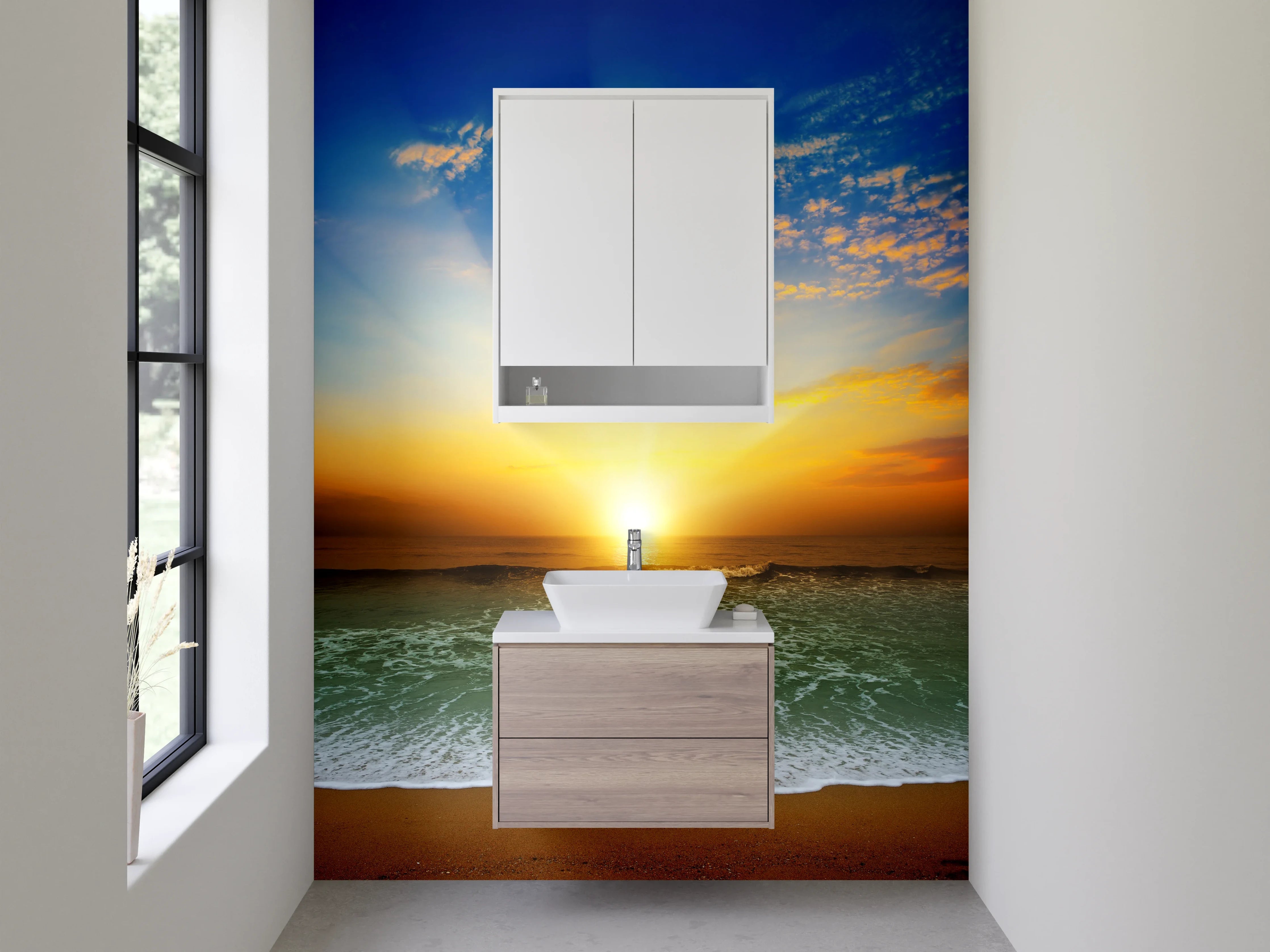 Waschbecken-Rückwand - Grauer Abendhimmel am weißen Strand