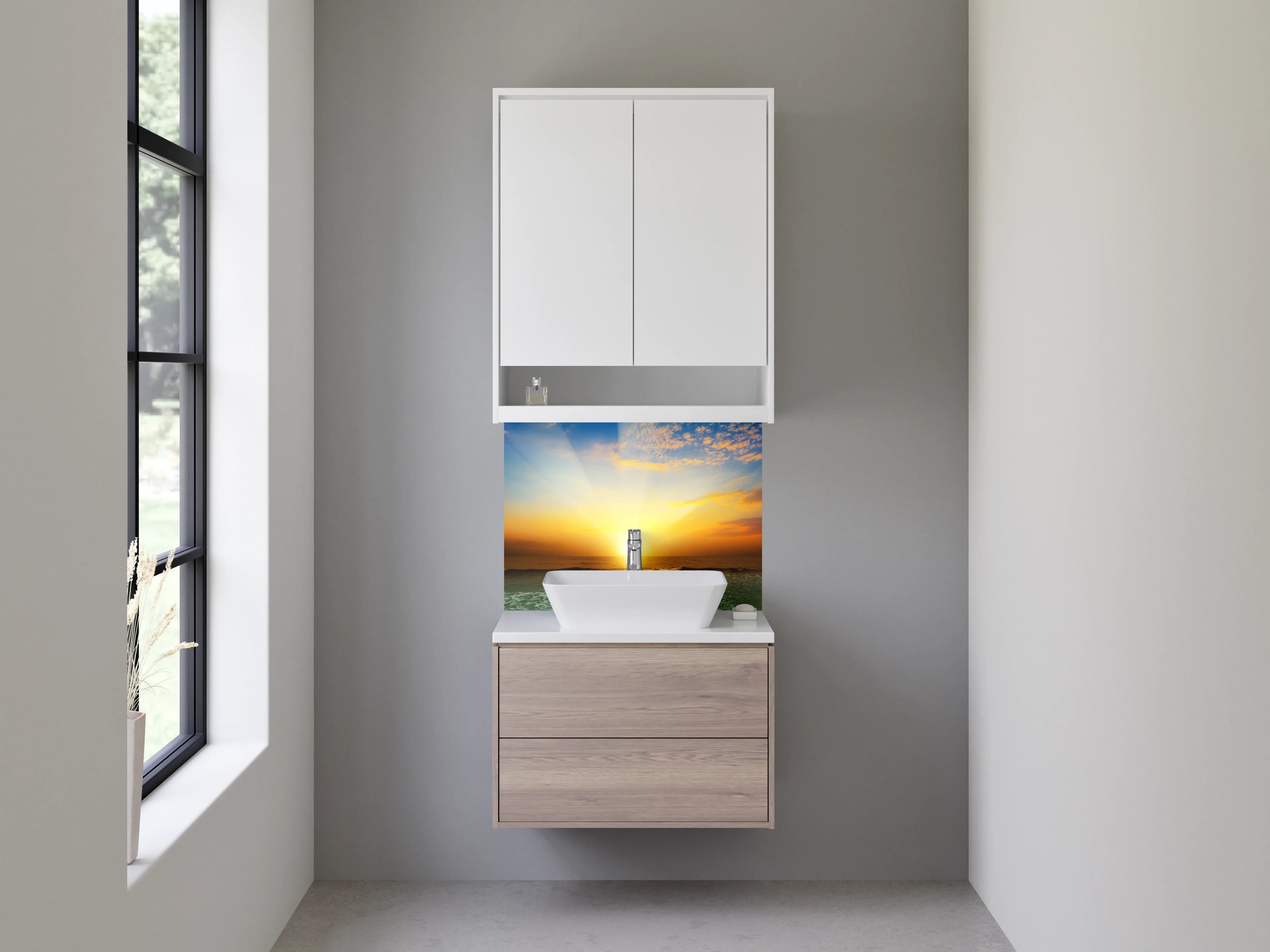 Waschbecken-Rückwand - Grauer Abendhimmel am weißen Strand