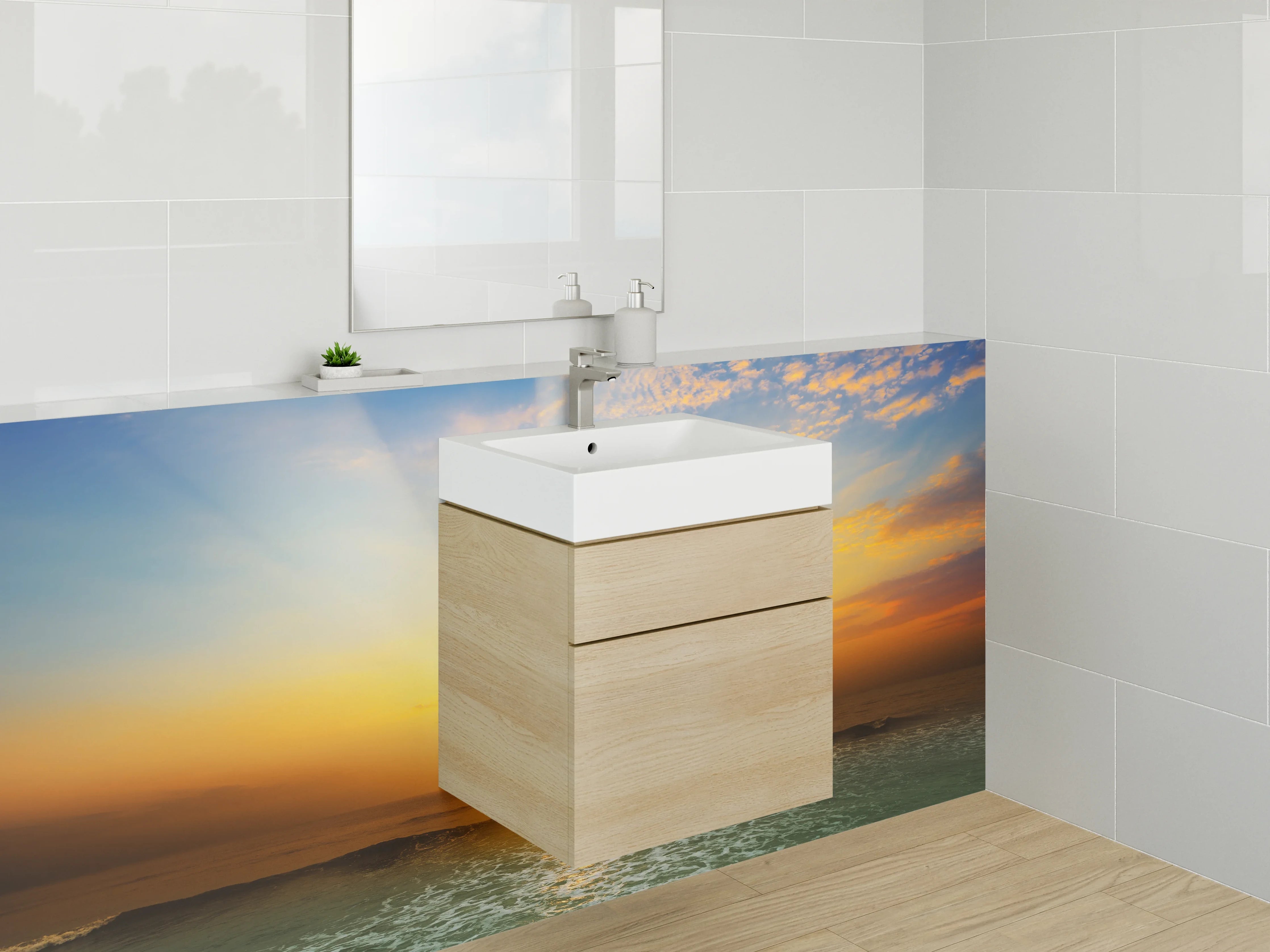 Waschbecken-Rückwand - Grauer Abendhimmel am weißen Strand