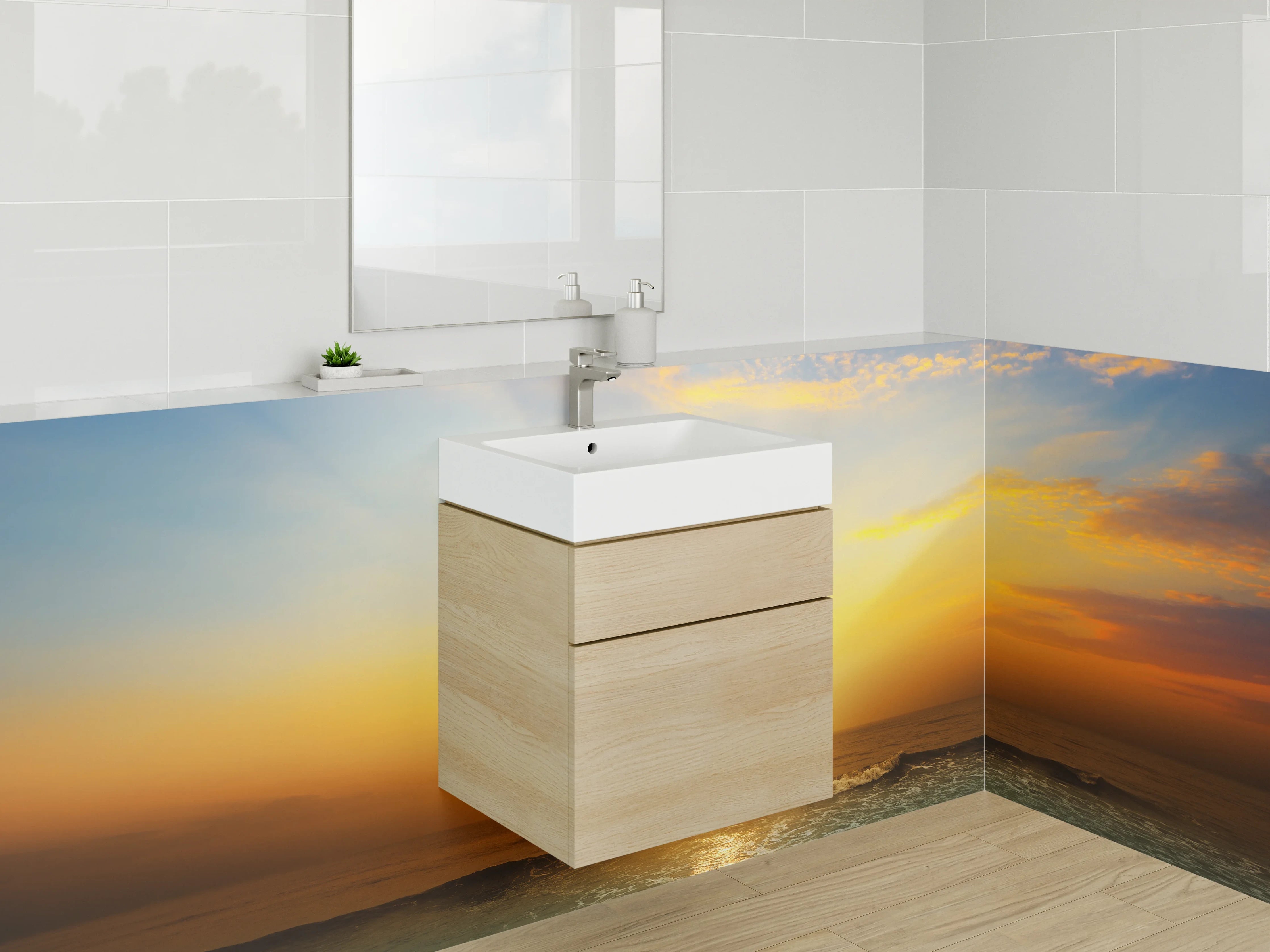 Waschbecken-Rückwand - Grauer Abendhimmel am weißen Strand