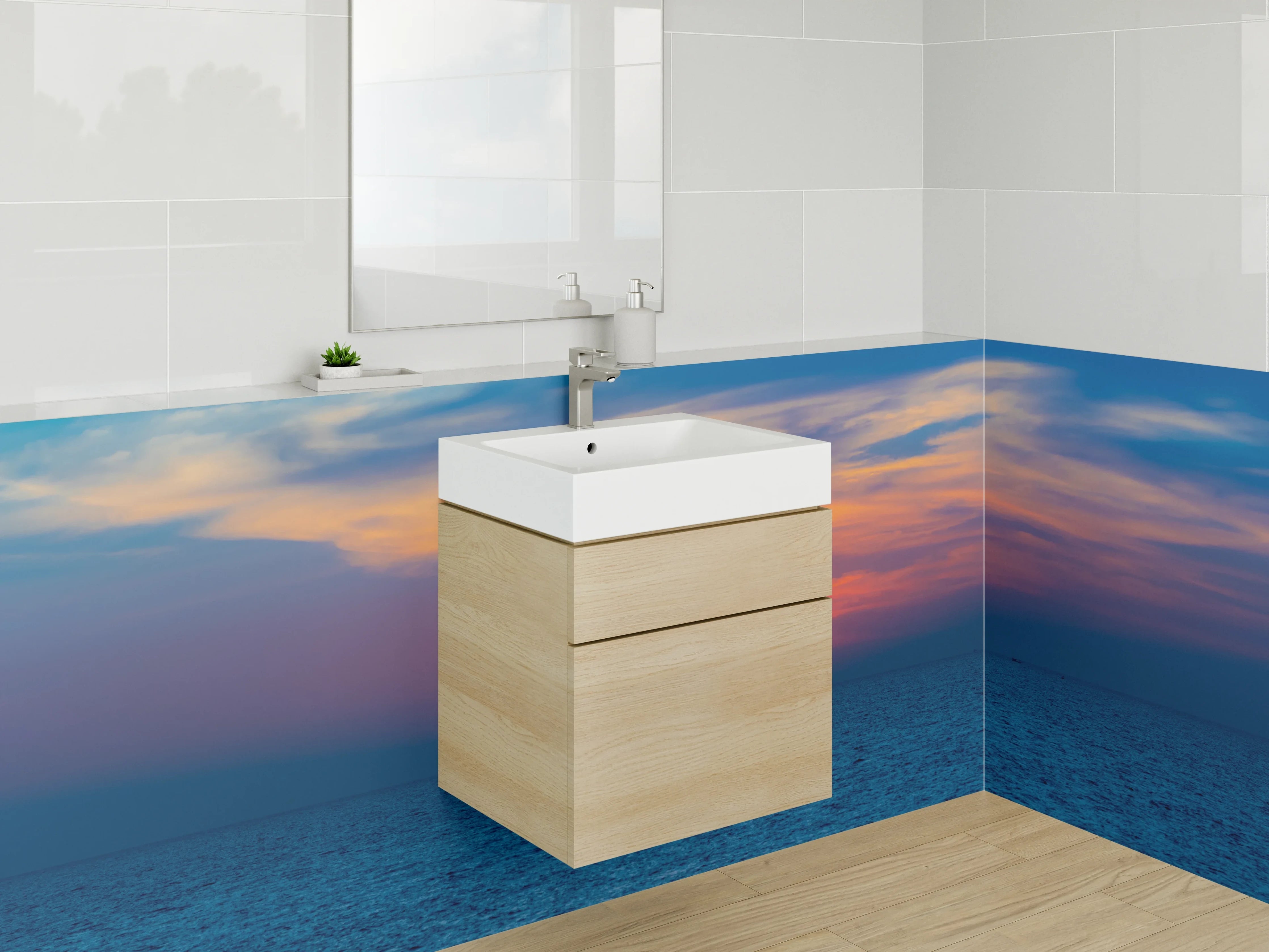 Waschbecken-Rückwand - Grauer Hauch über weißem Meer