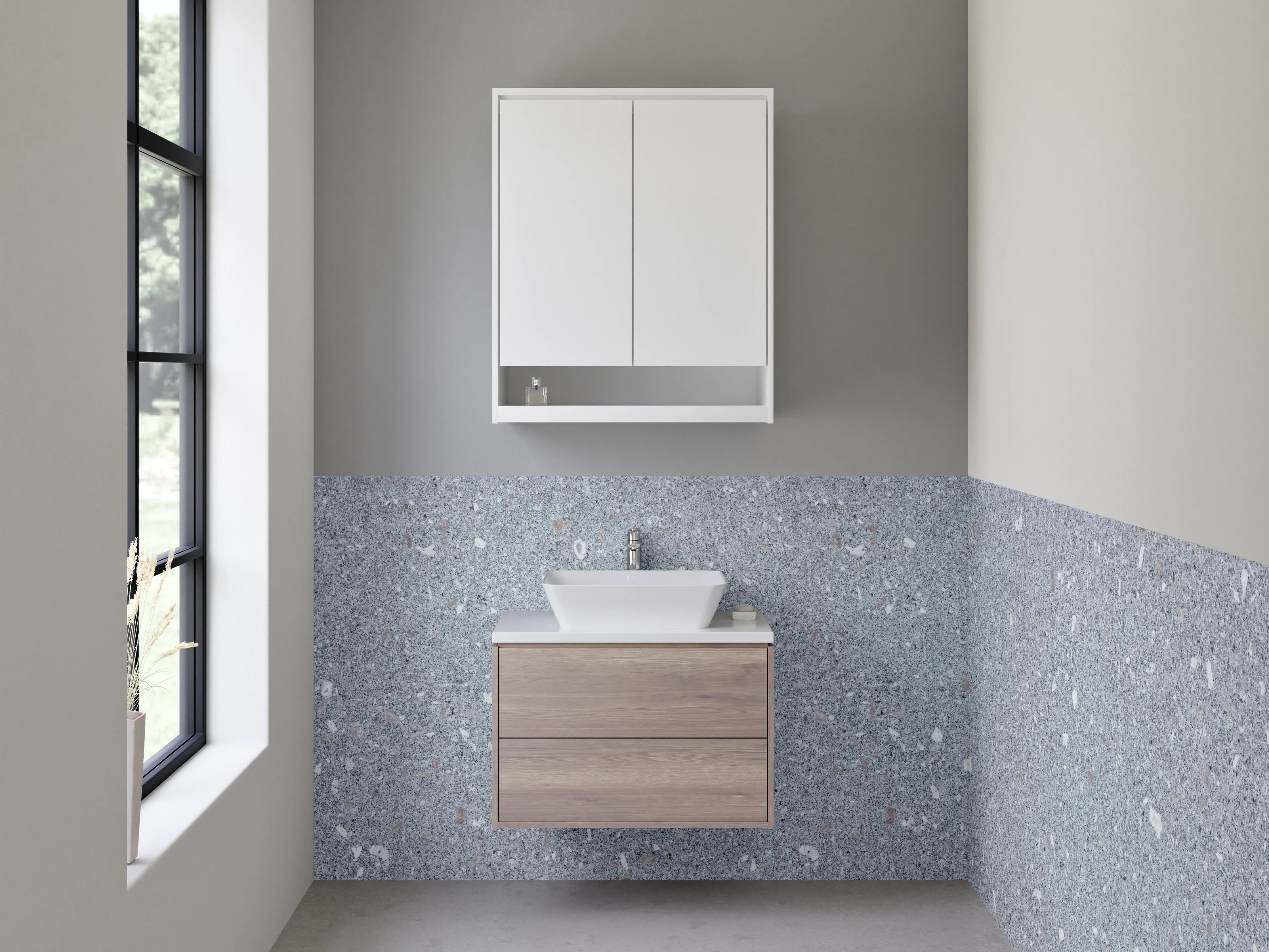 Waschbecken-Rückwand - Grauer Marmor-Look Steinstruktur