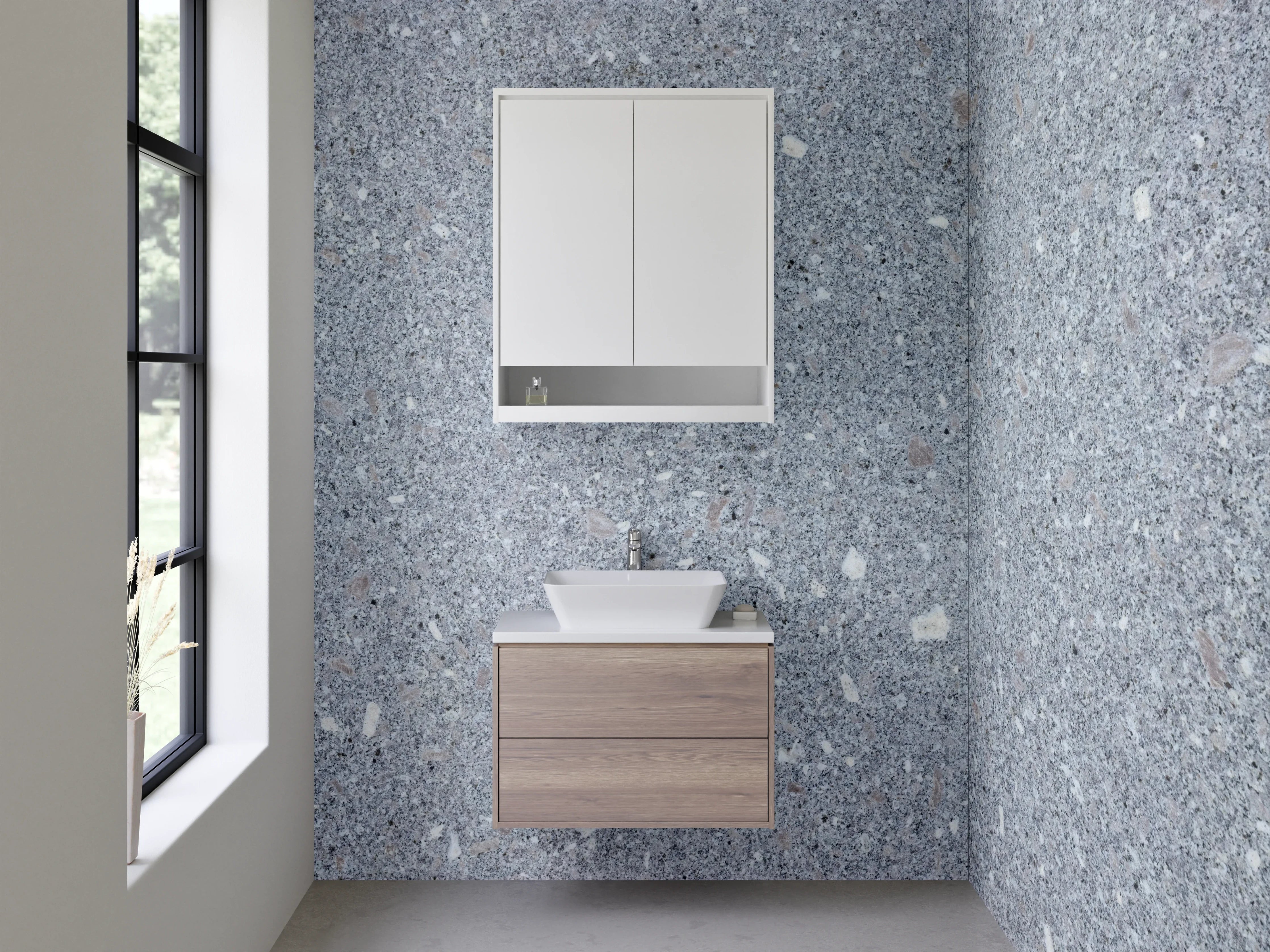 Waschbecken-Rückwand - Grauer Marmor-Look Steinstruktur