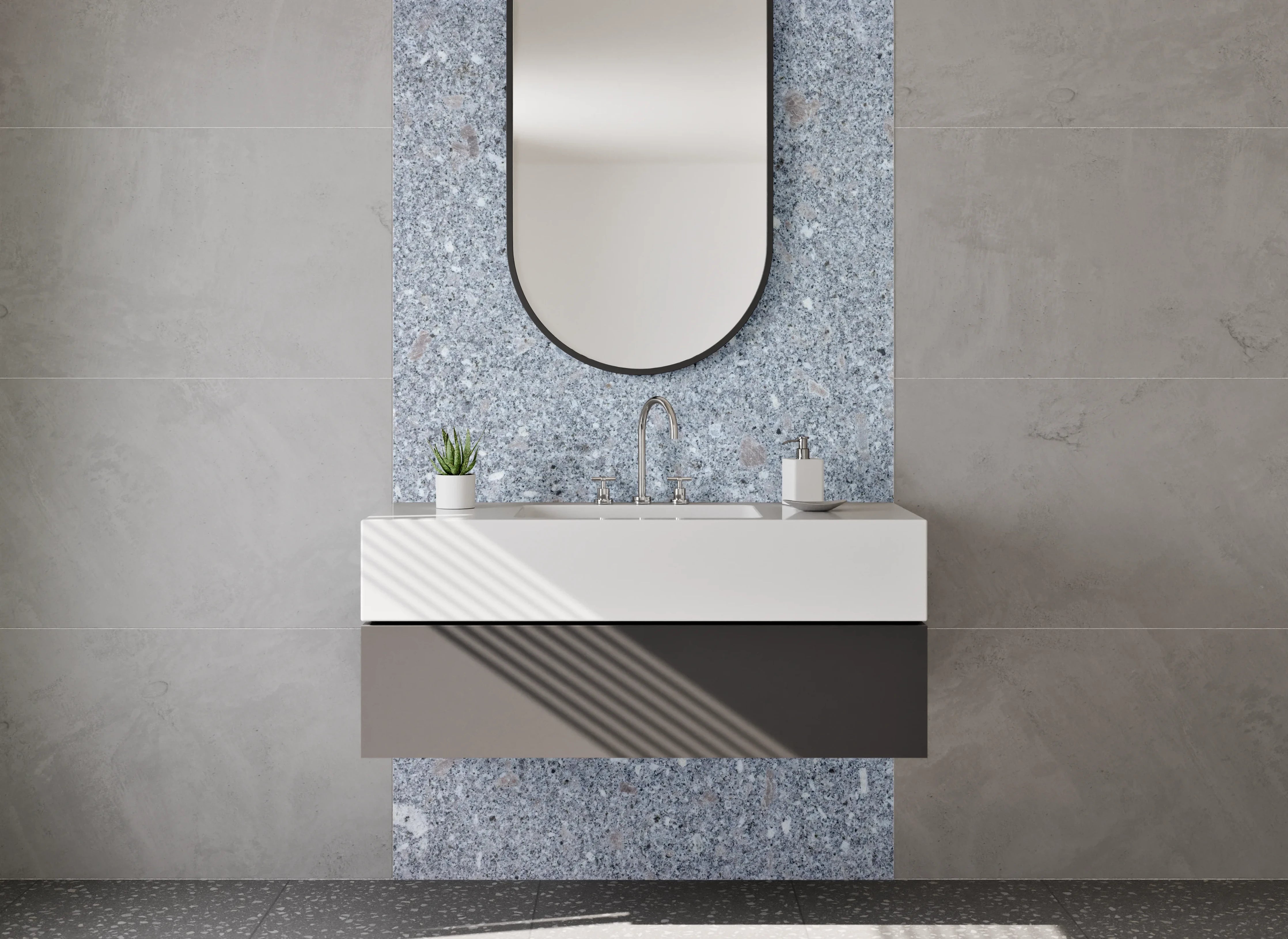 Waschbecken-Rückwand - Grauer Marmor-Look Steinstruktur