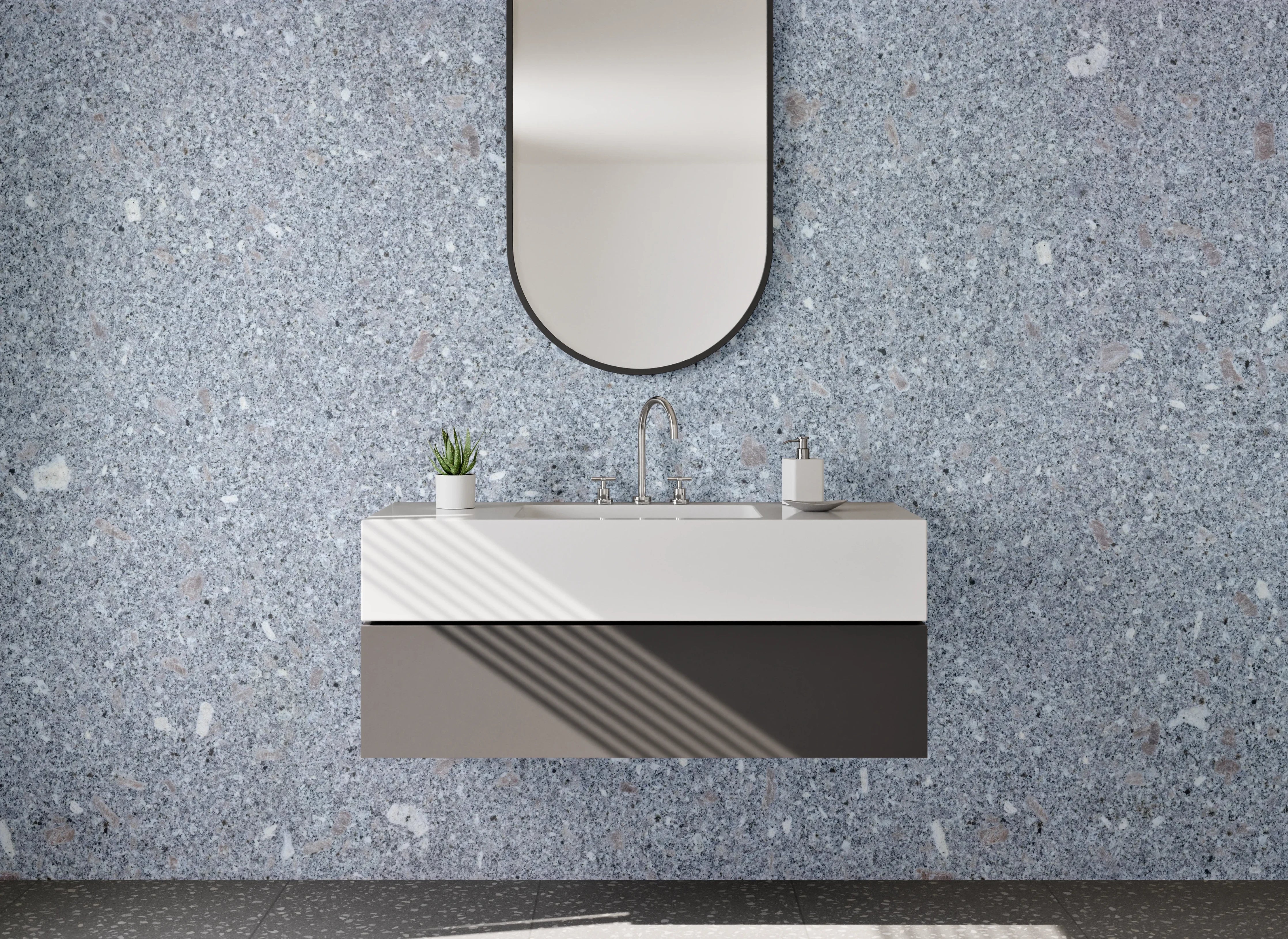 Waschbecken-Rückwand - Grauer Marmor-Look Steinstruktur