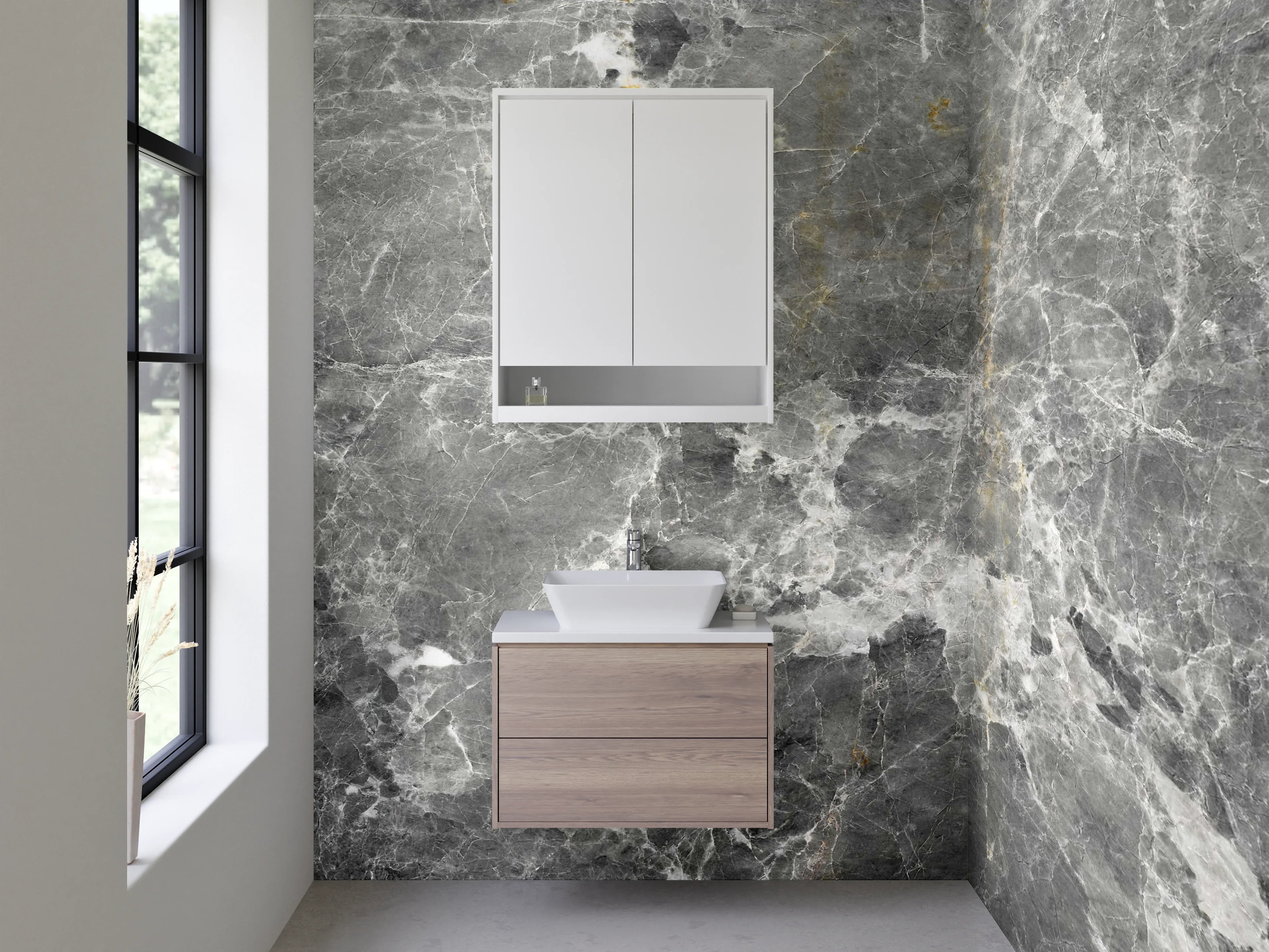 Waschbecken-Rückwand - Grauer Marmor-Look für Bad & Küche