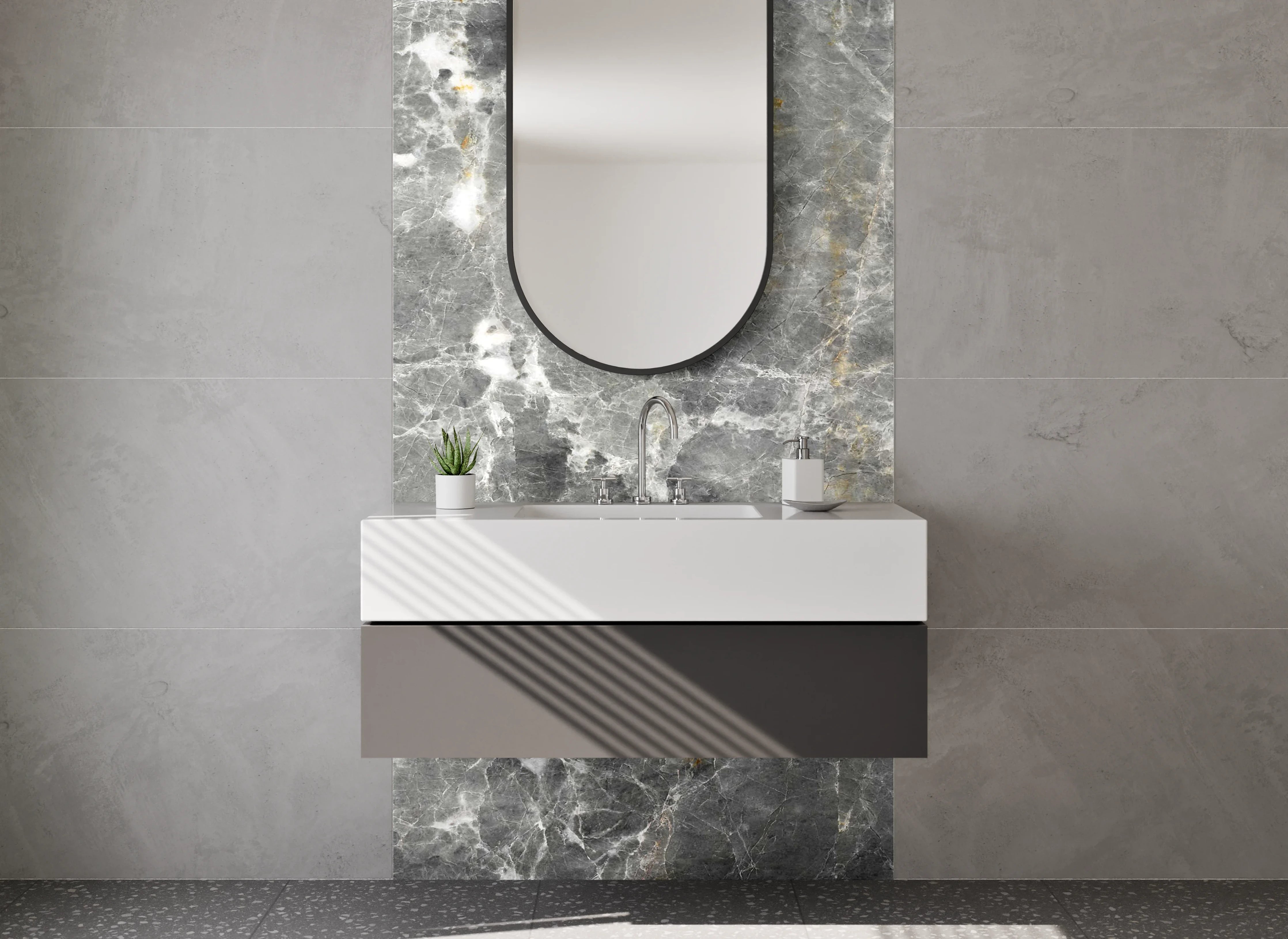 Waschbecken-Rückwand - Grauer Marmor-Look für Bad & Küche