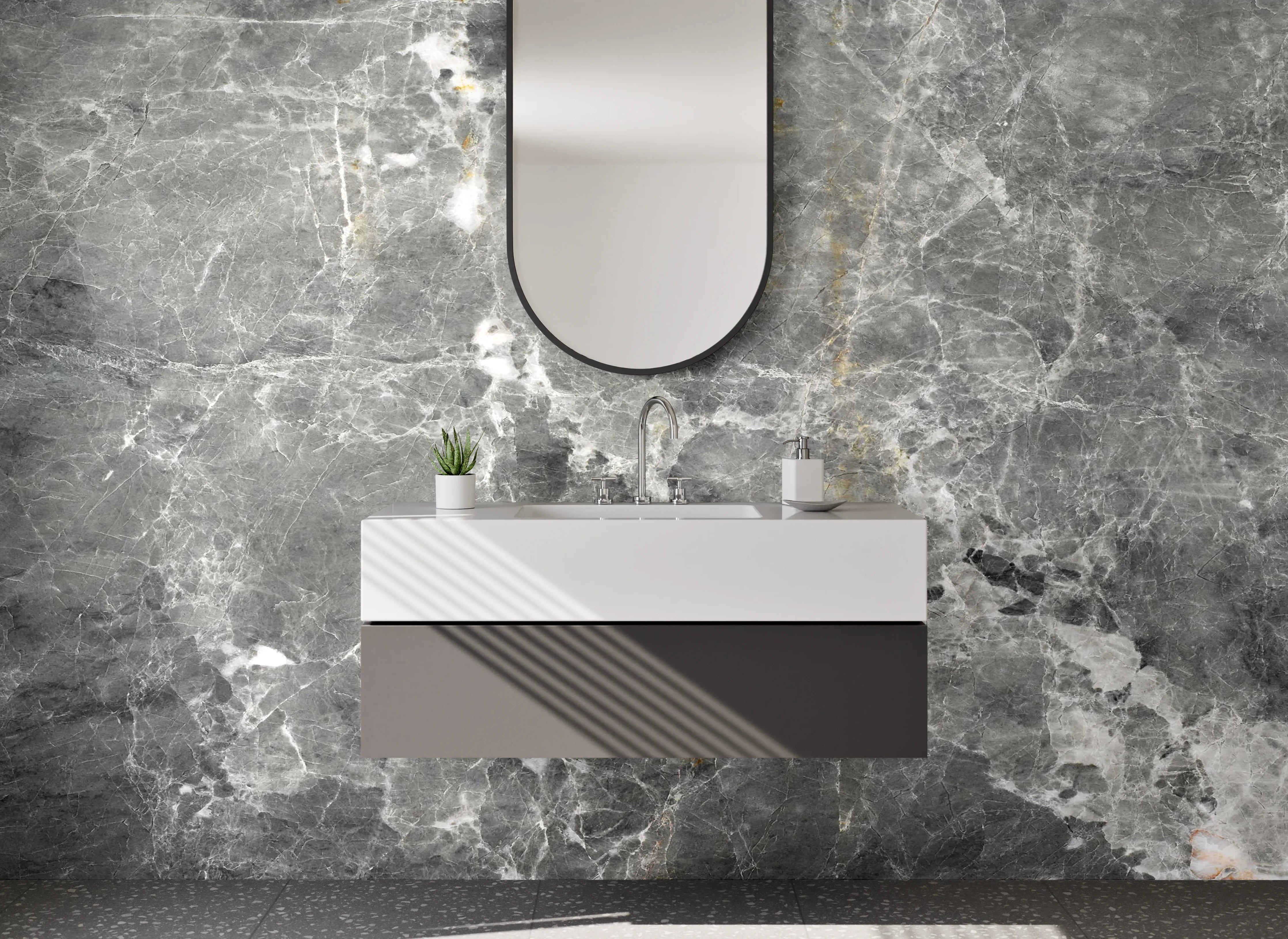 Waschbecken-Rückwand - Grauer Marmor-Look für Bad & Küche