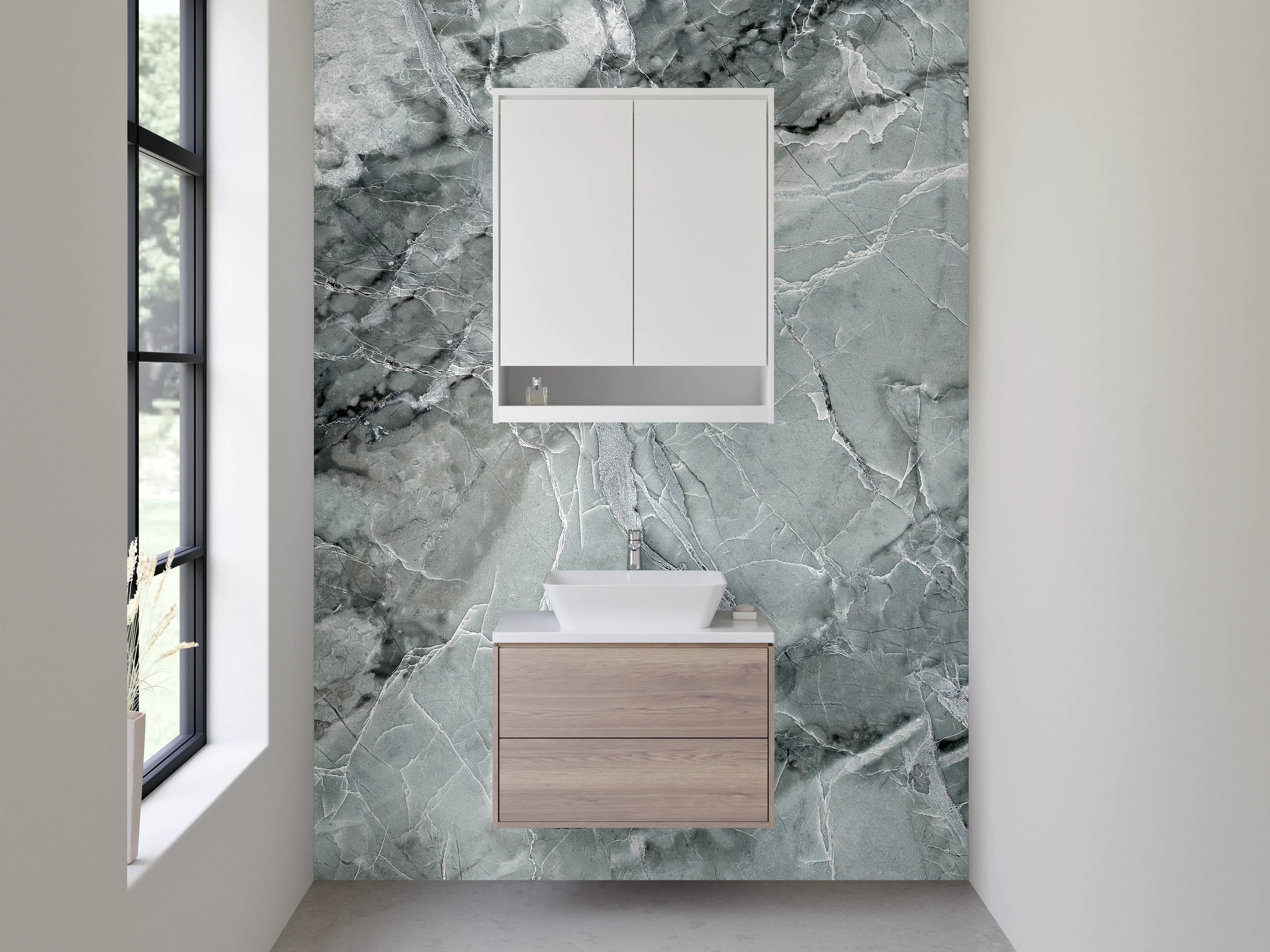 Waschbecken-Rückwand - Grauer Marmor Look für Küche & Bad