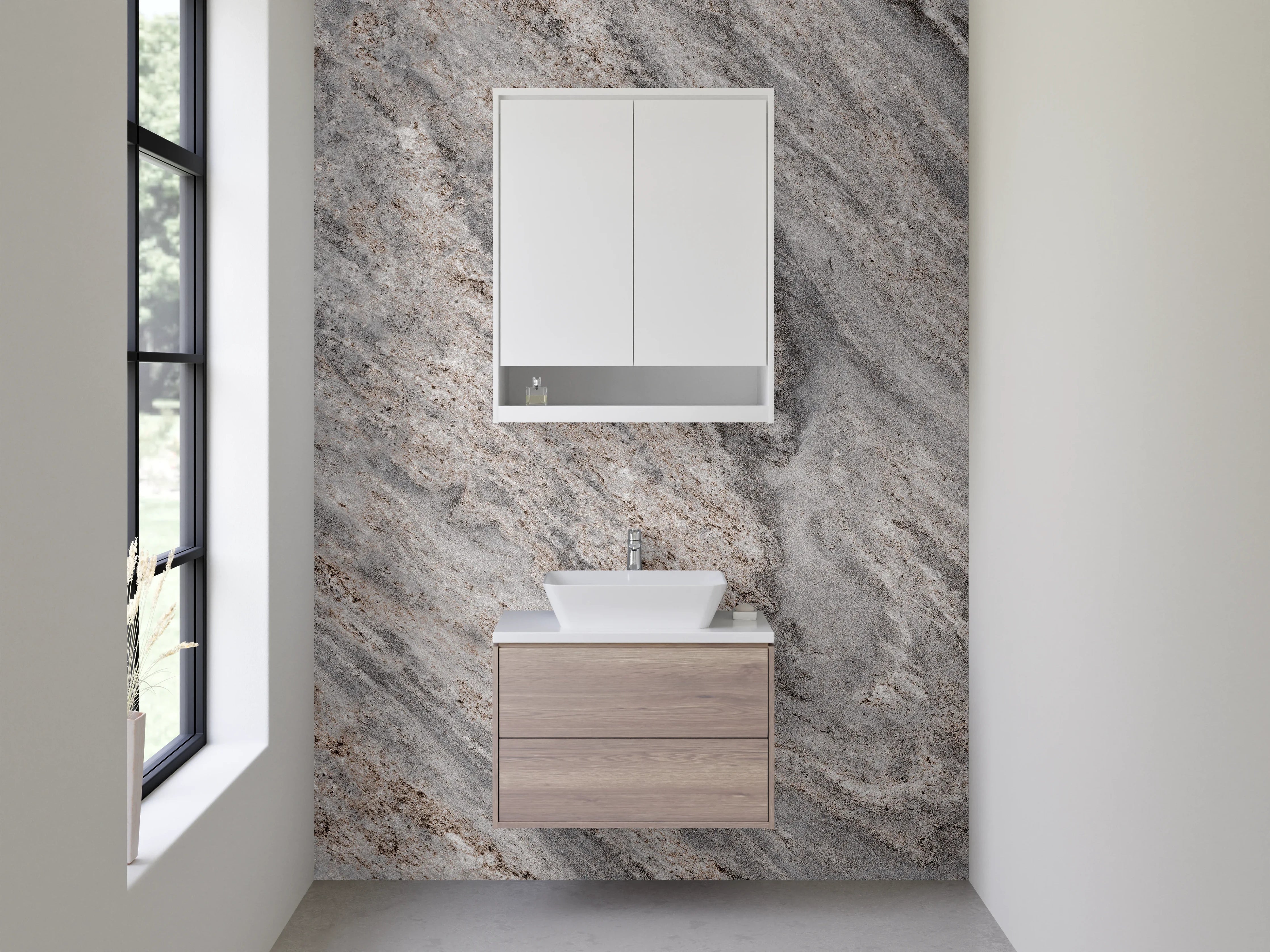 Waschbecken-Rückwand - Grauer Marmor Natursteinoptik