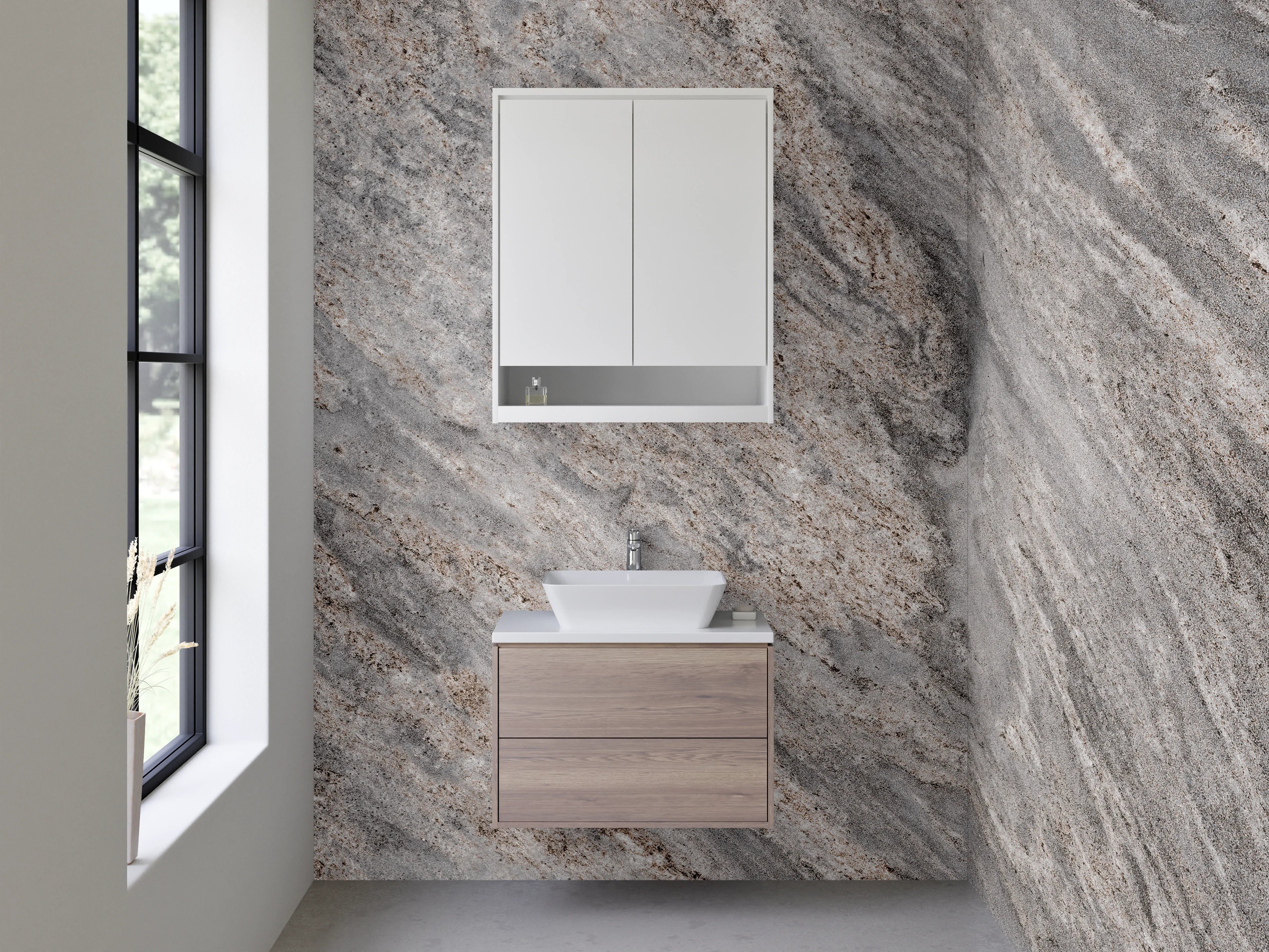 Waschbecken-Rückwand - Grauer Marmor Natursteinoptik