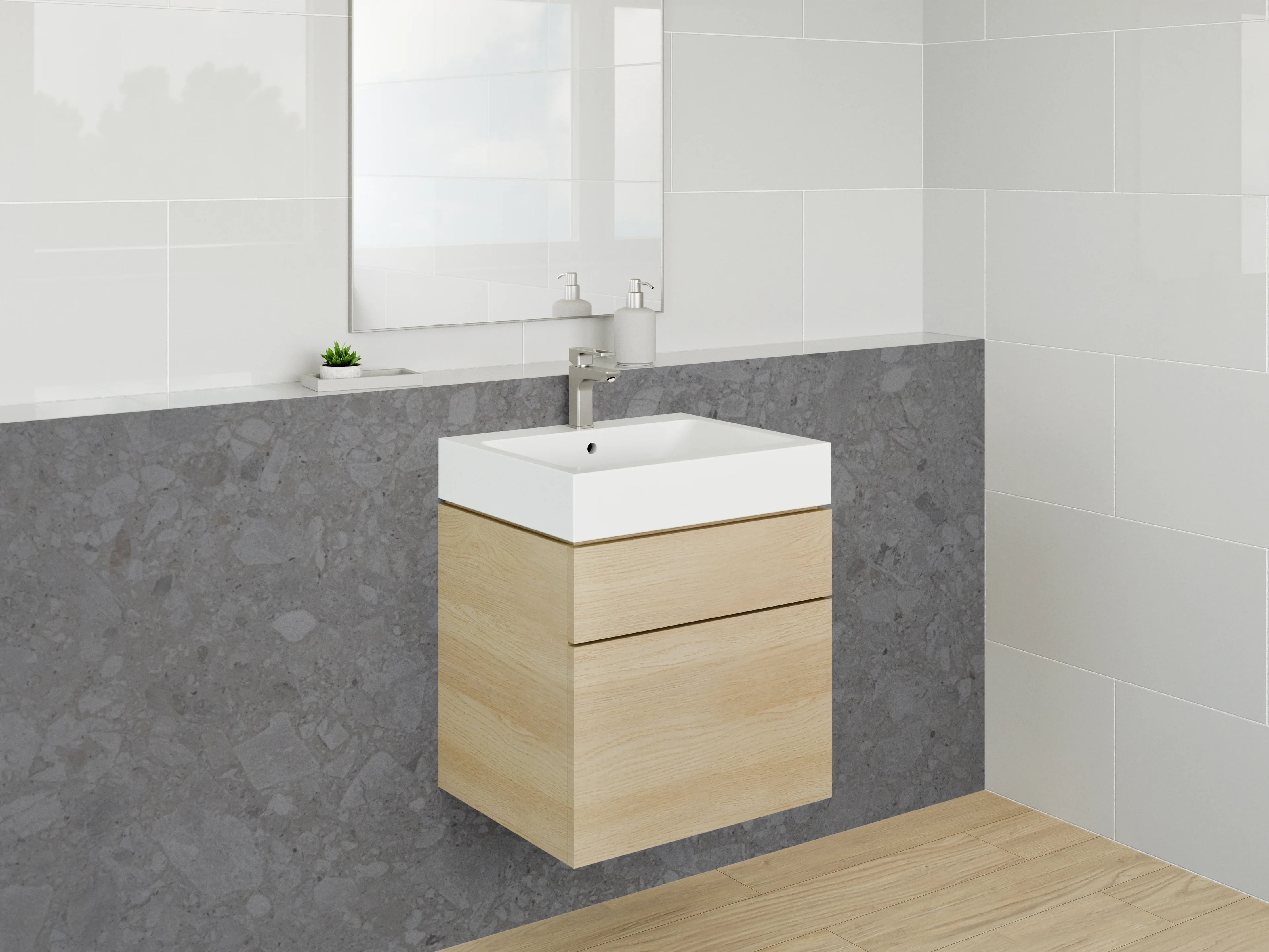 Waschbecken-Rückwand - Grauer Naturstein mit strukturierter Oberfläche