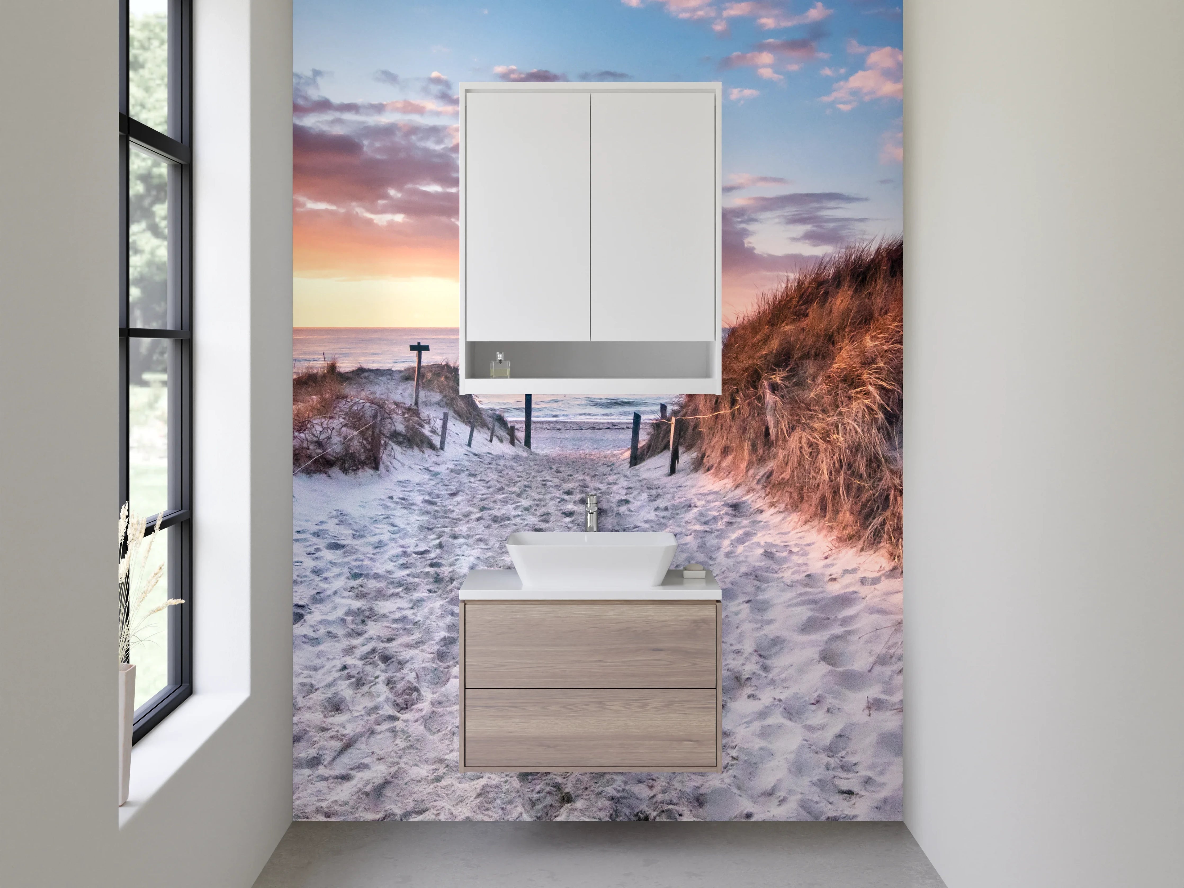 Waschbecken-Rückwand - Grauer Strand bei Abendlicht