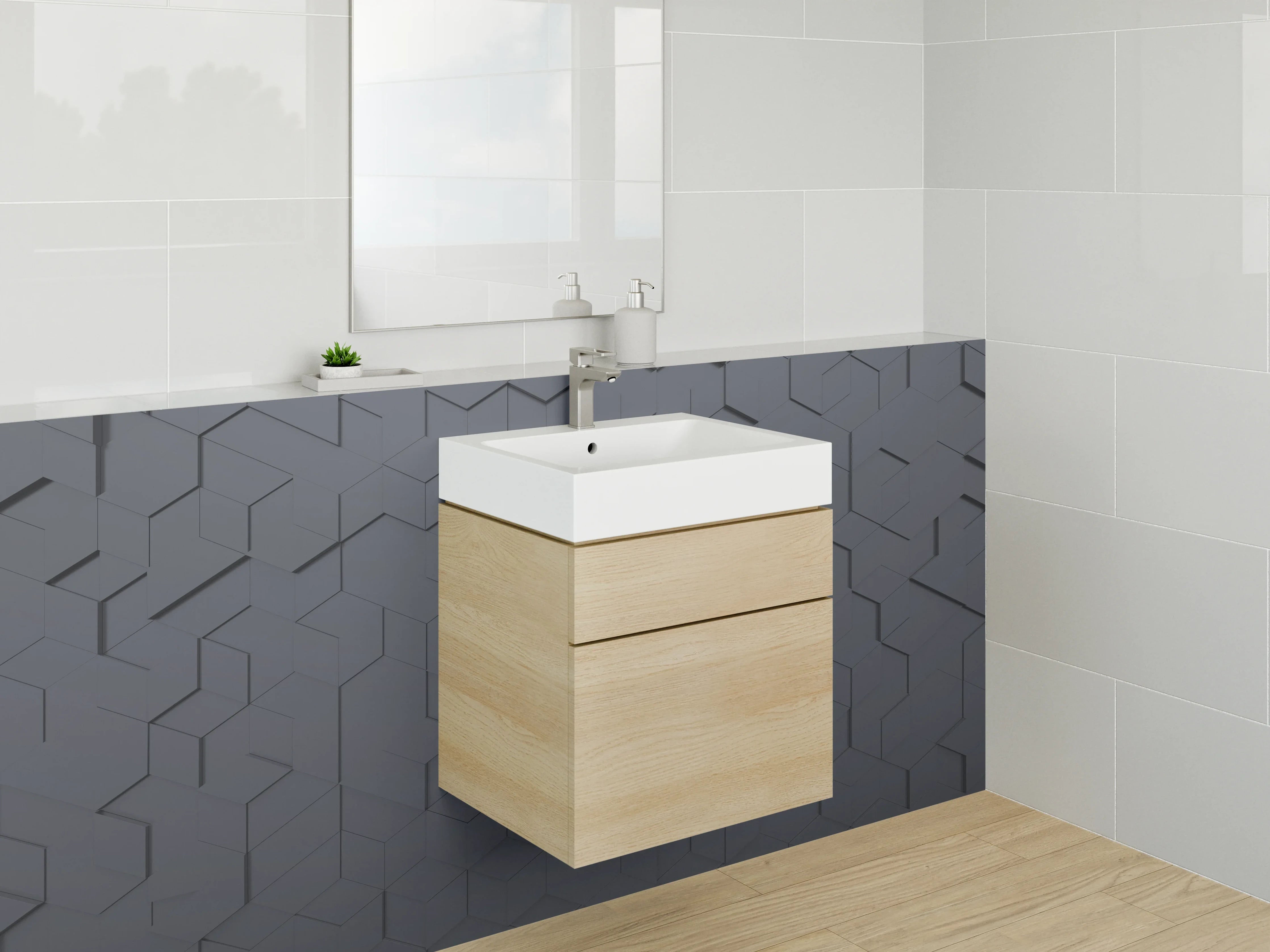 Waschbecken-Rückwand - Graues 3D-Muster für moderne Rückwände