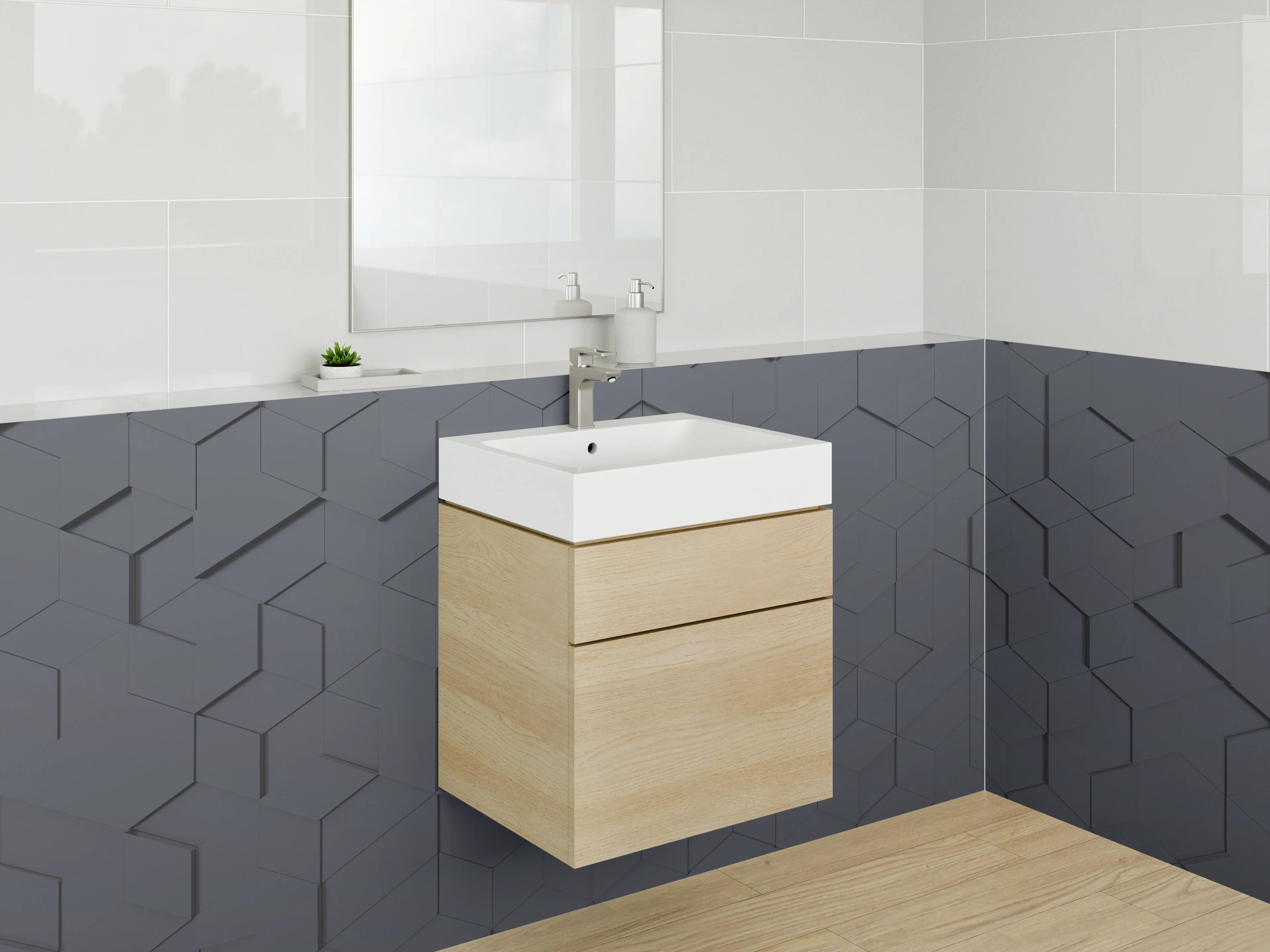 Waschbecken-Rückwand - Graues 3D-Muster für moderne Rückwände