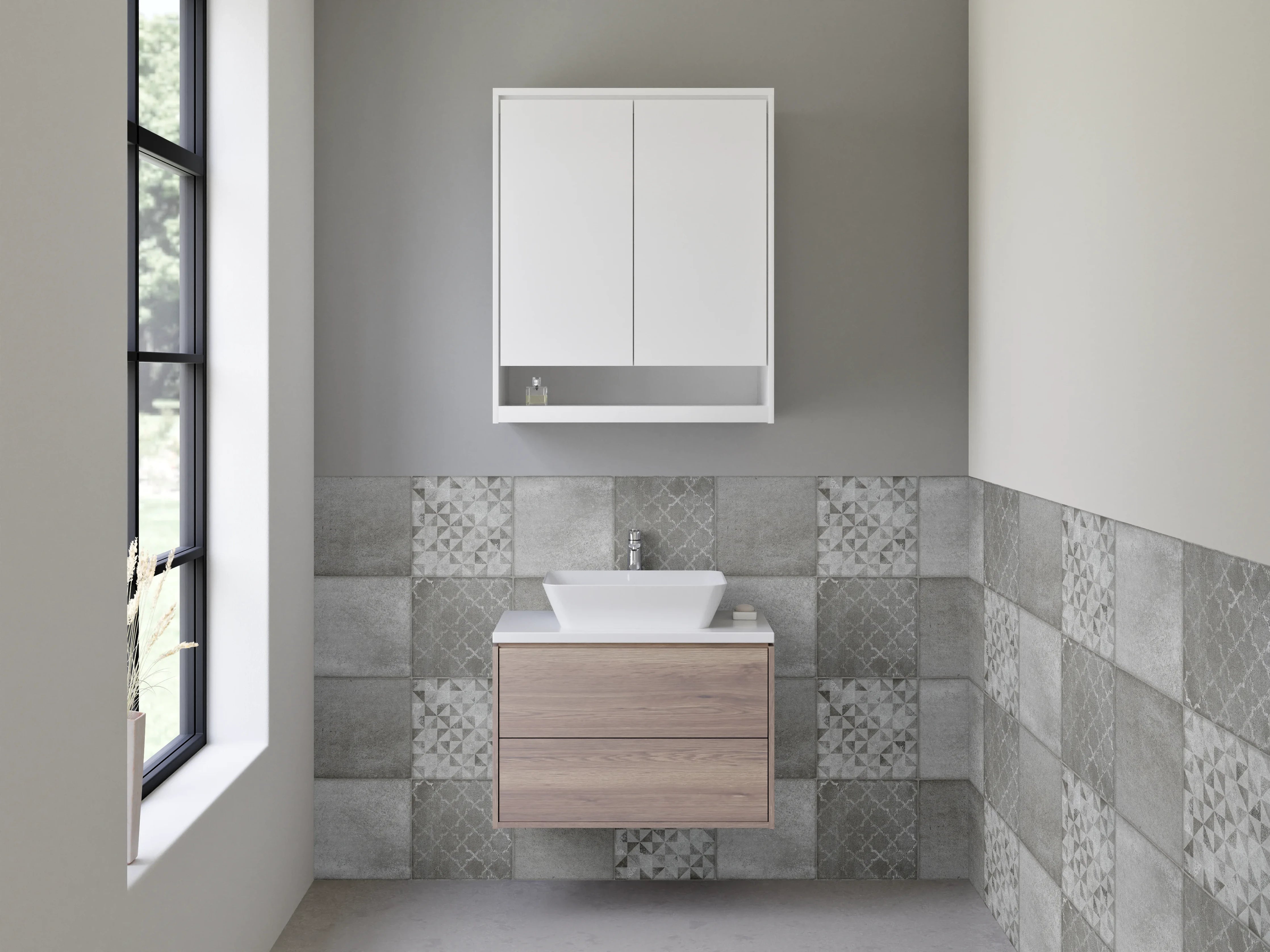 Waschbecken-Rückwand - Graues Fliesenmosaik-Design modern