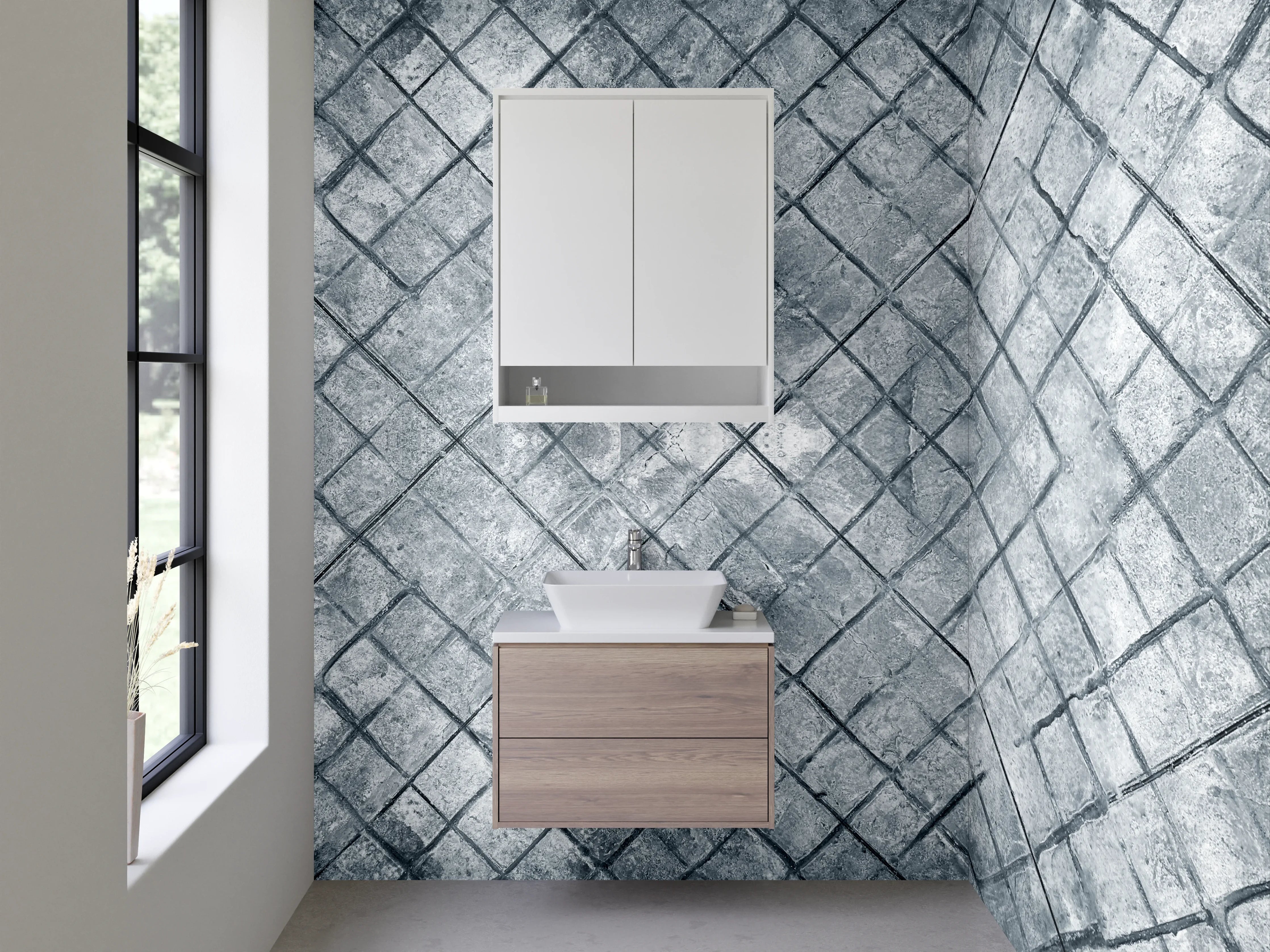 Waschbecken-Rückwand - Graues Fliesenmuster Steinoptik