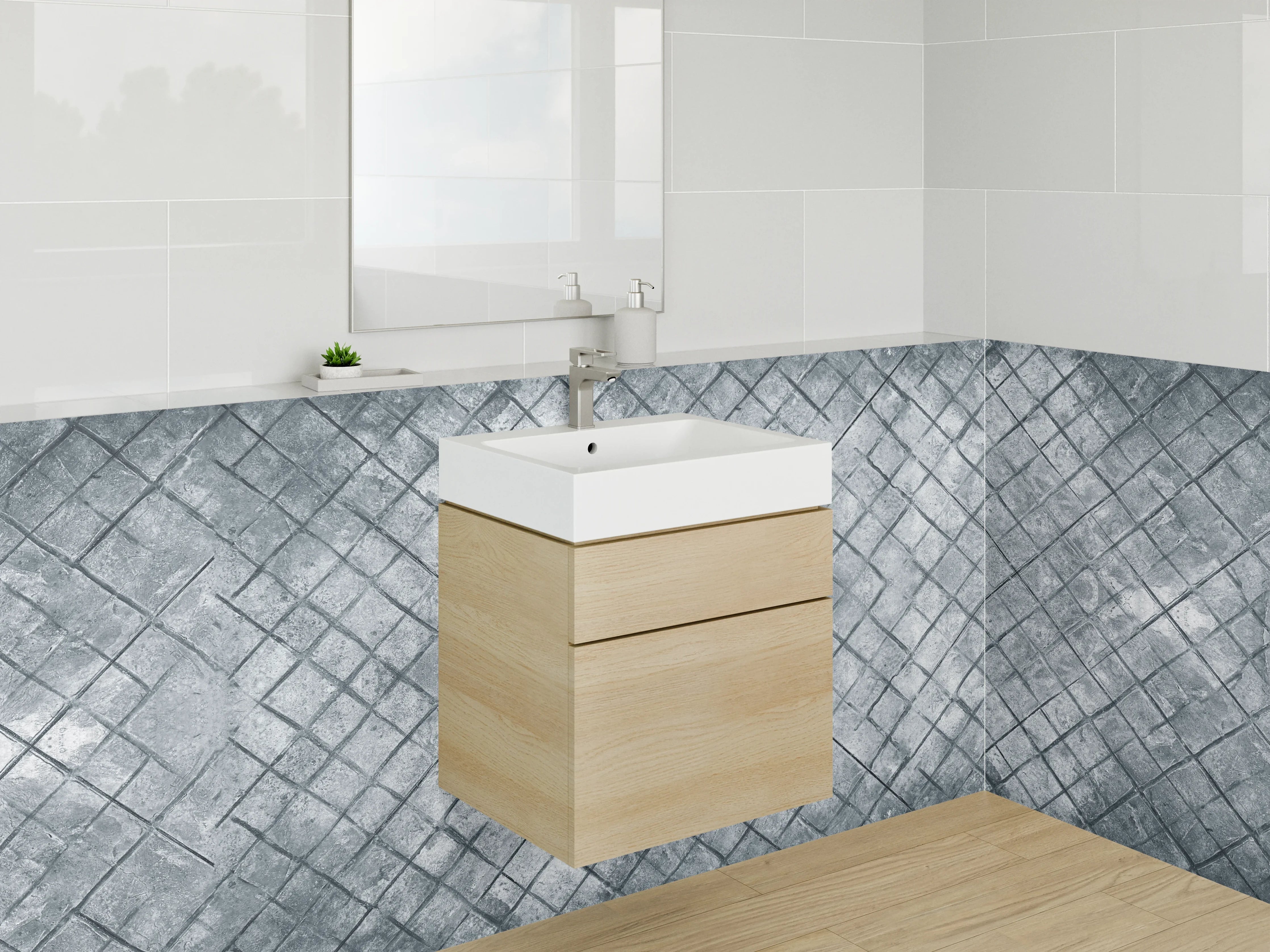 Waschbecken-Rückwand - Graues Fliesenmuster Steinoptik