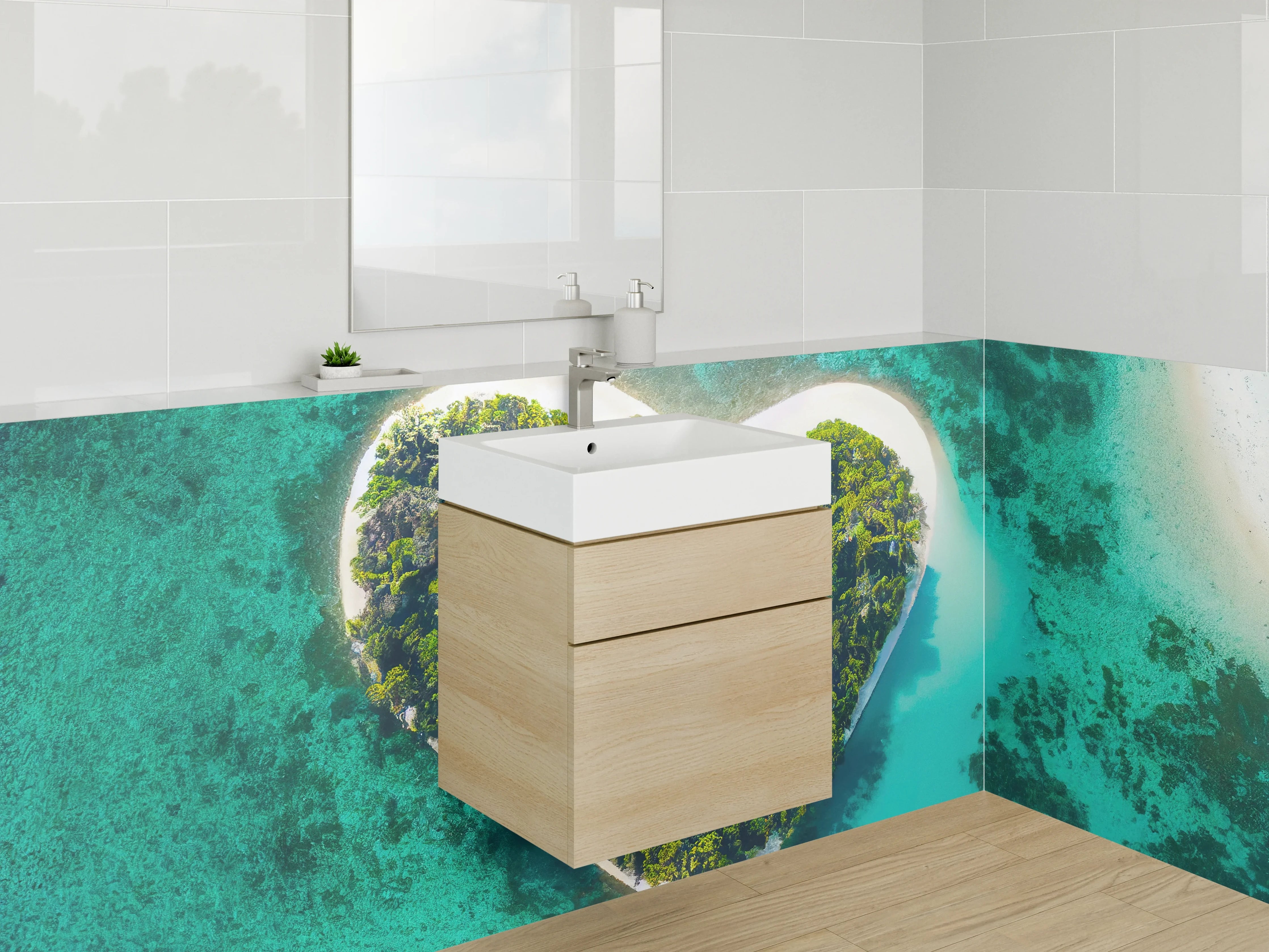 Waschbecken-Rückwand - Graues Herzinsel-Paradies