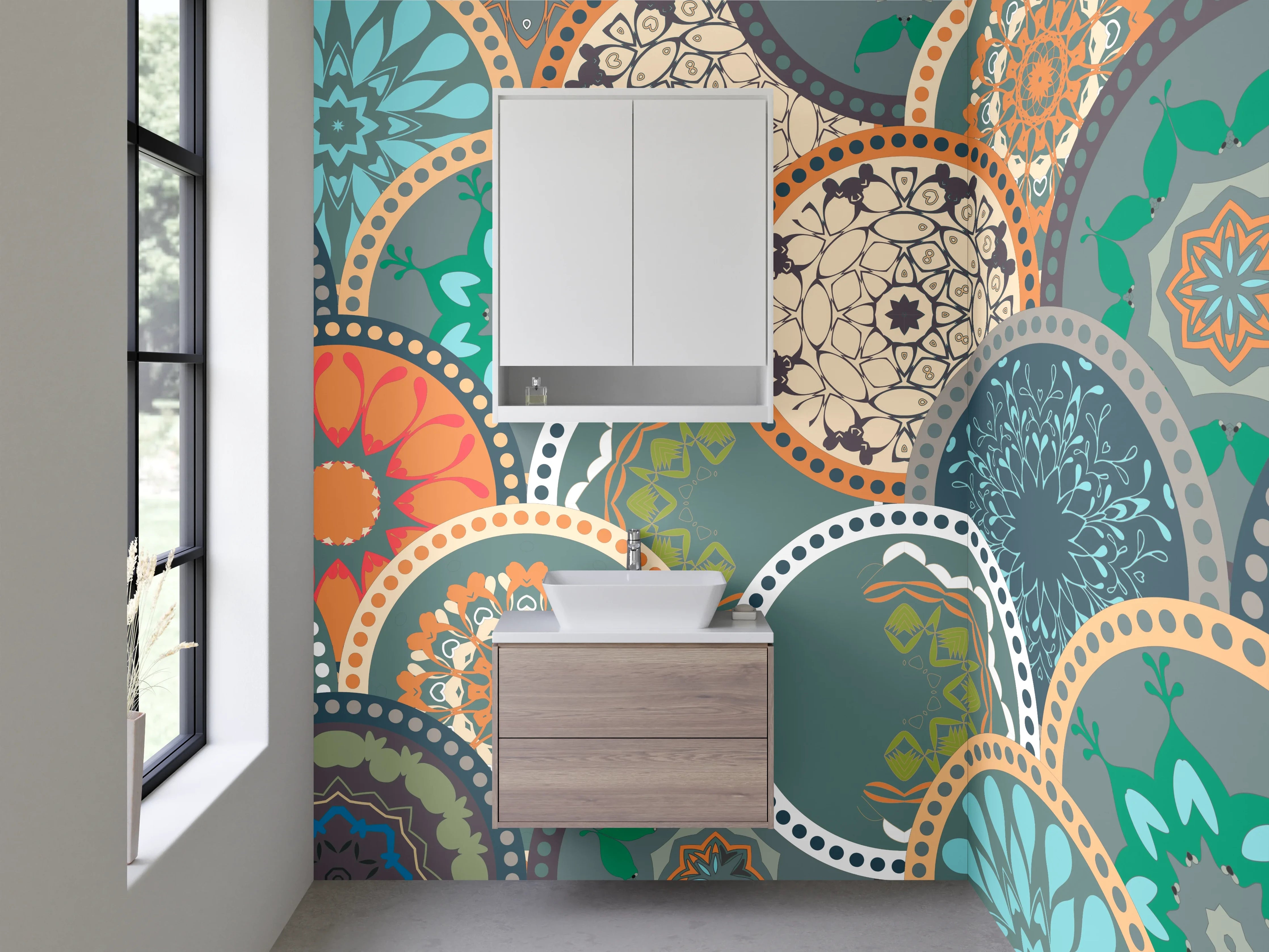 Waschbecken-Rückwand - Graues Mosaik Mandala auf Weiß