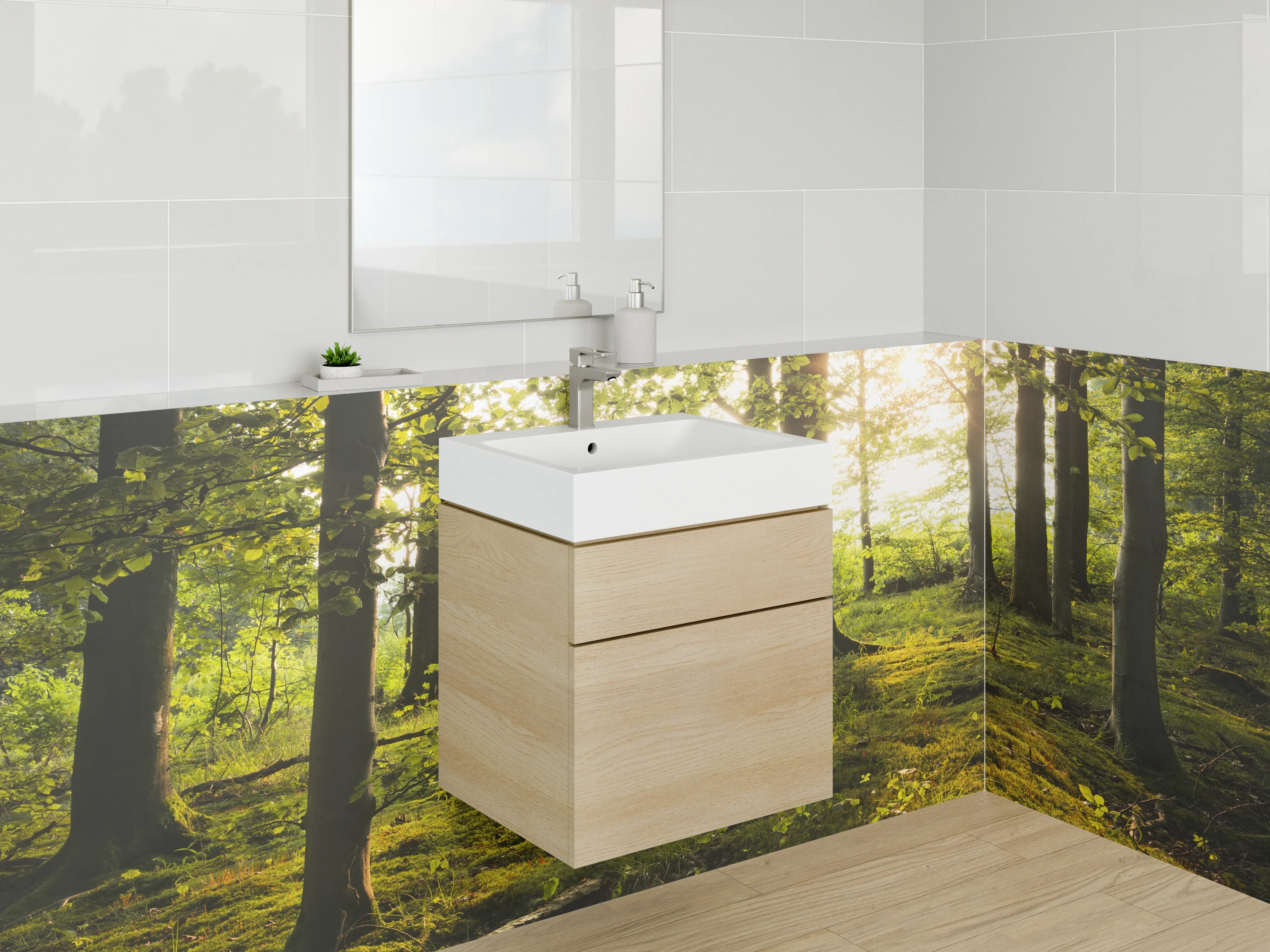 Waschbecken-Rückwand - Graues Sonnenlicht im grünen Wald