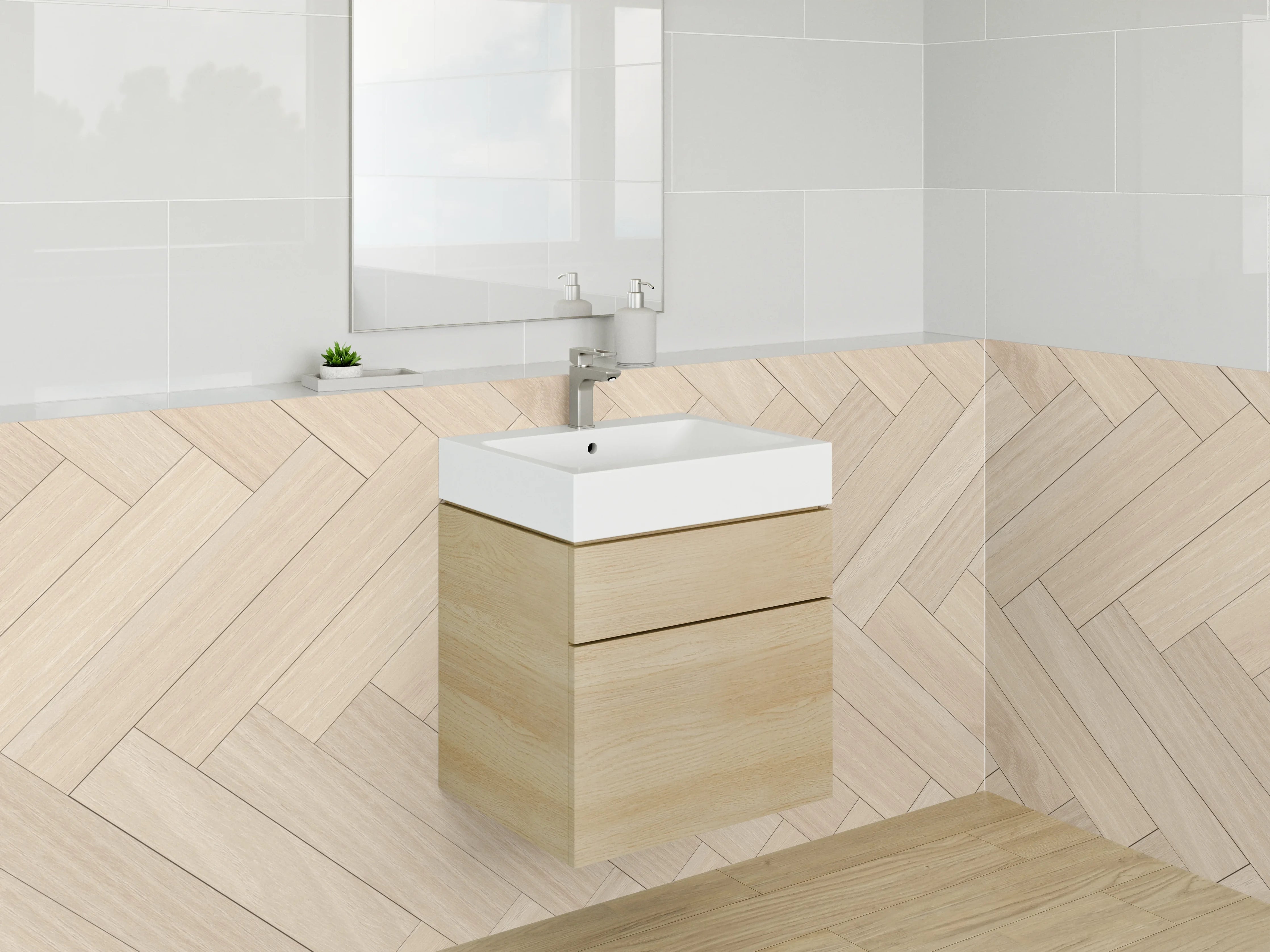 Waschbecken-Rückwand - Graugestreiftes Fischgrät-Holzdesign