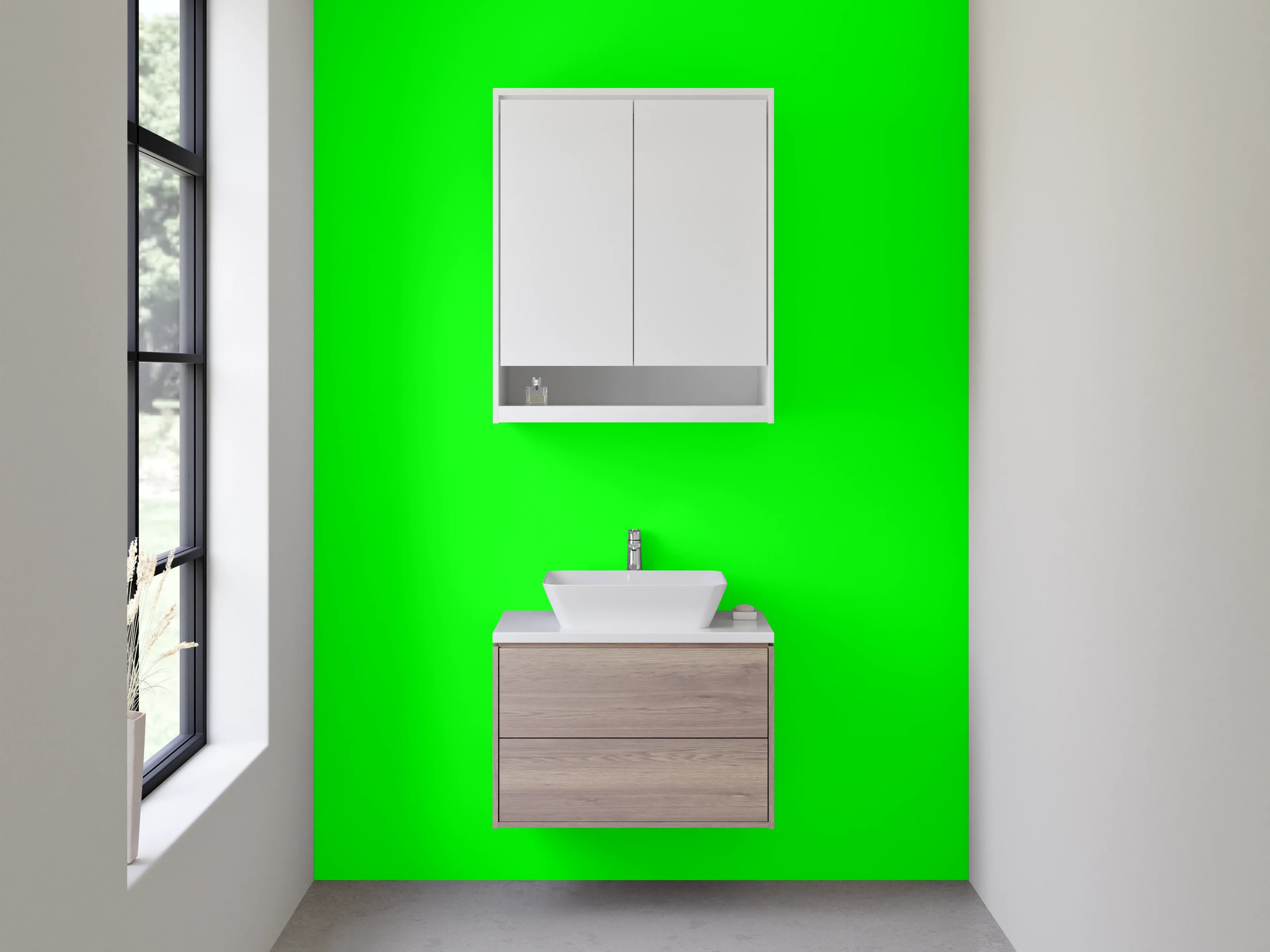 Waschbecken-Rückwand - Graugrüne Reflexionen auf Weiß