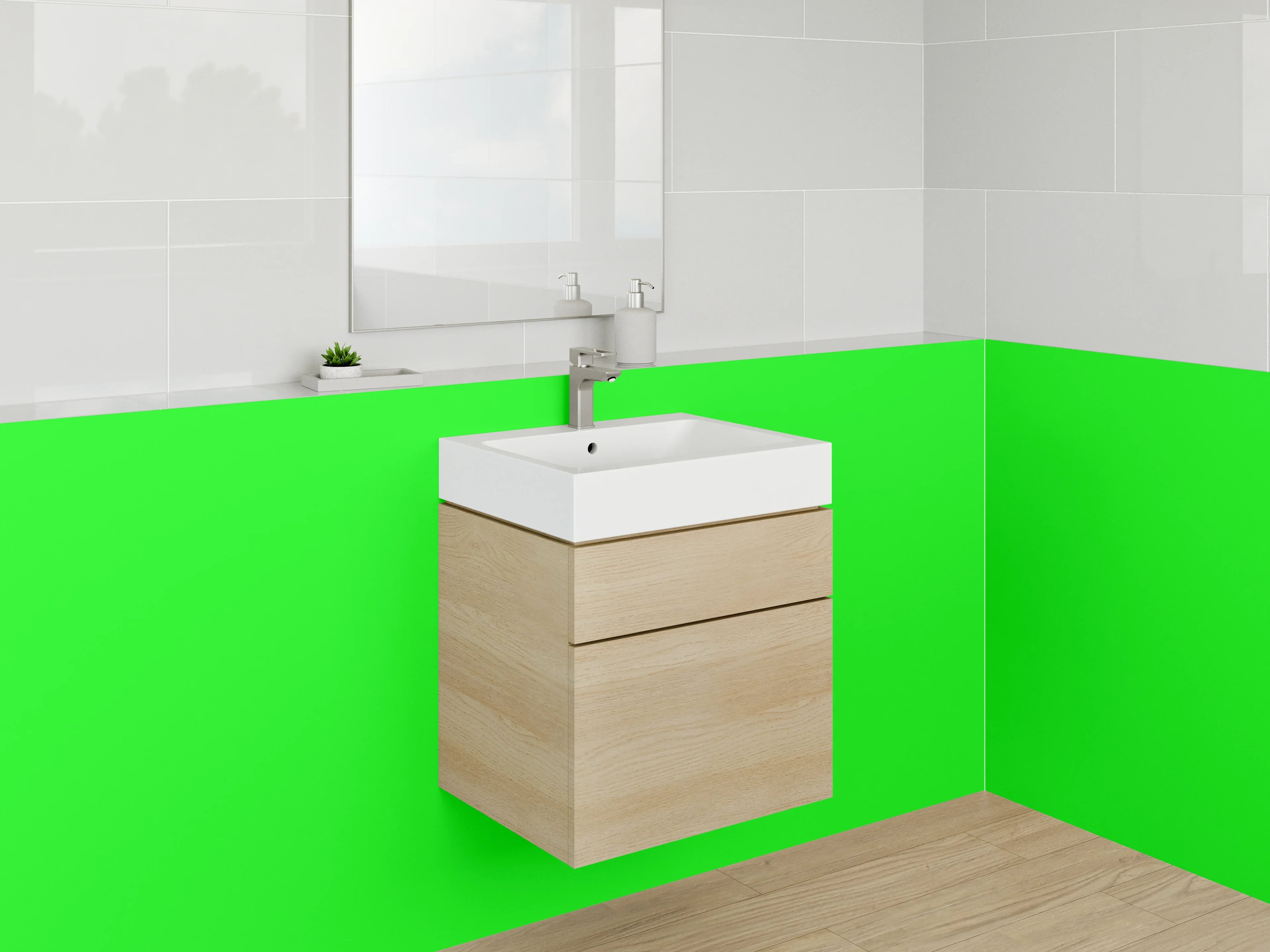 Waschbecken-Rückwand - Graugrüne Reflexionen auf Weiß