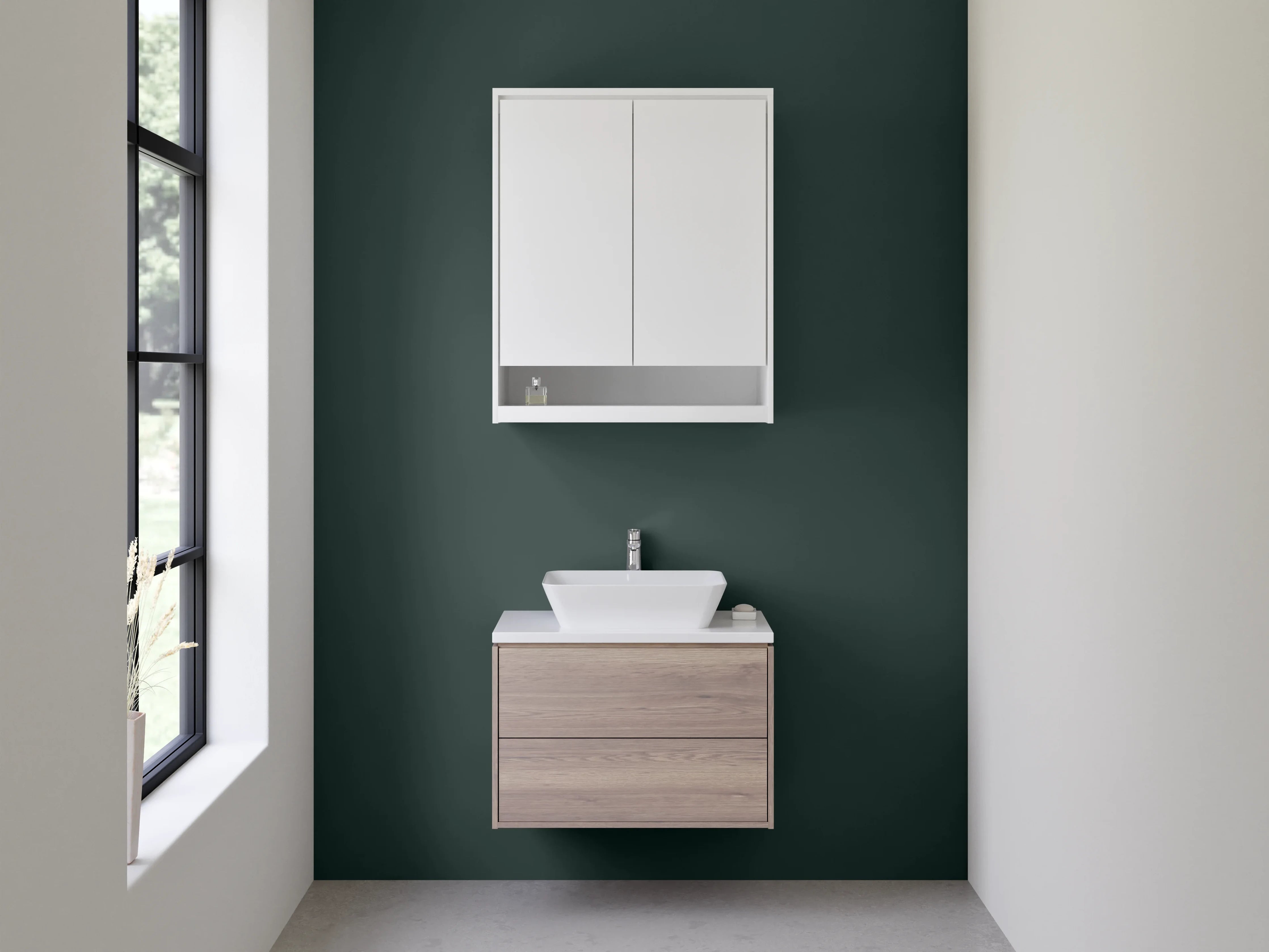 Waschbecken-Rückwand - Graugrüne Schatten auf Weiß