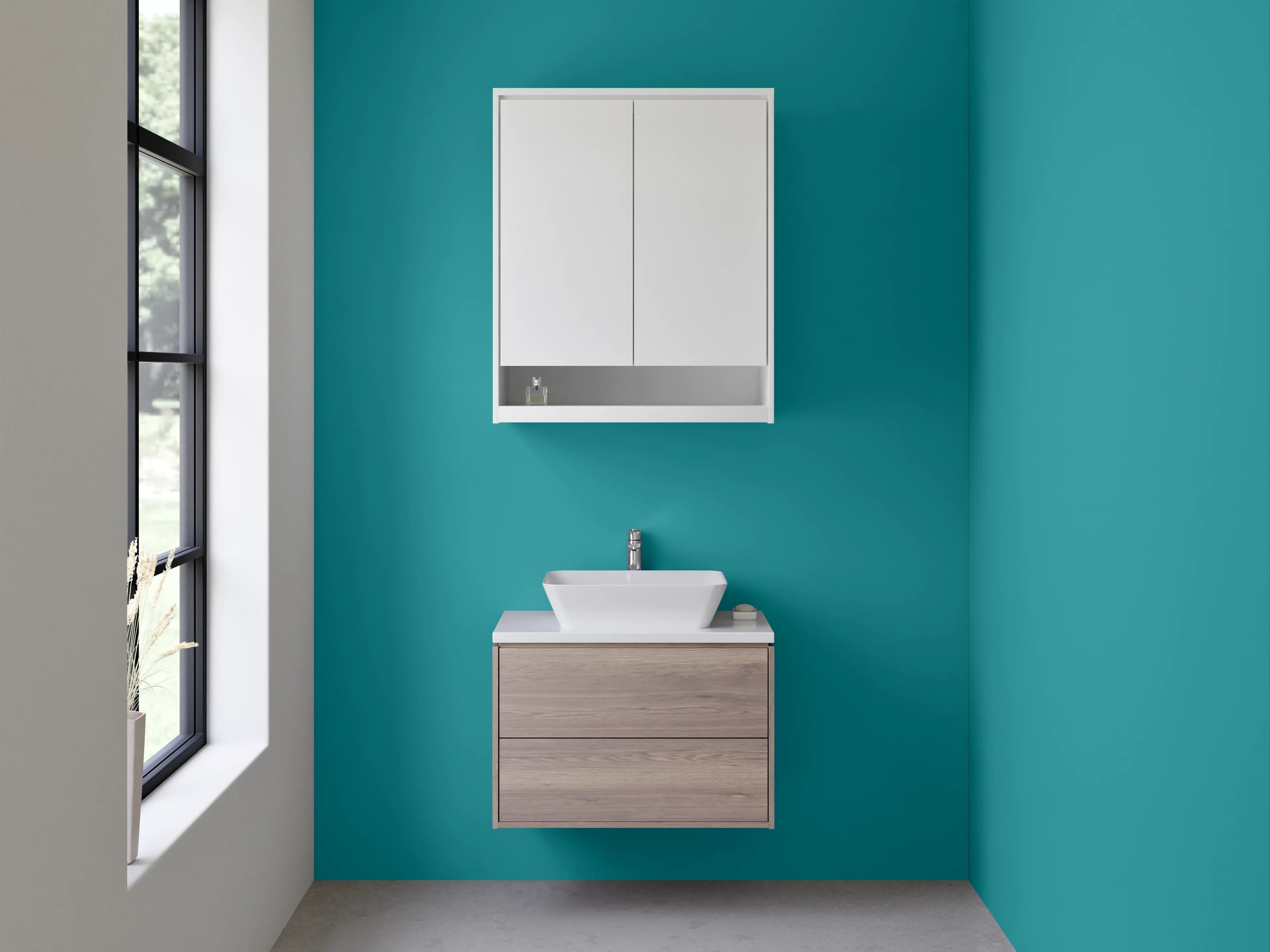 Waschbecken-Rückwand - Graugrüner Nebel auf Weiß