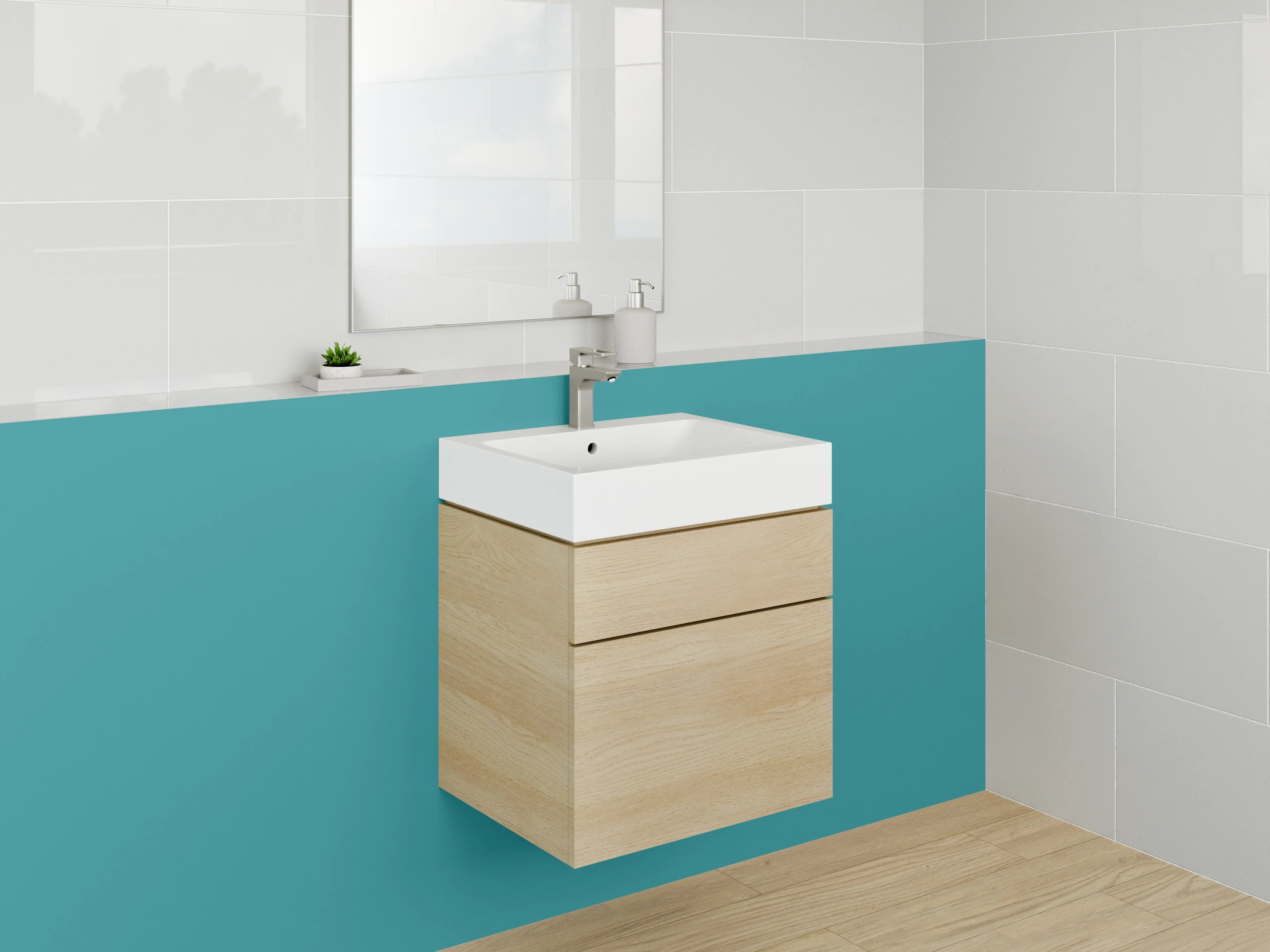 Waschbecken-Rückwand - Graugrüner Nebel auf Weiß