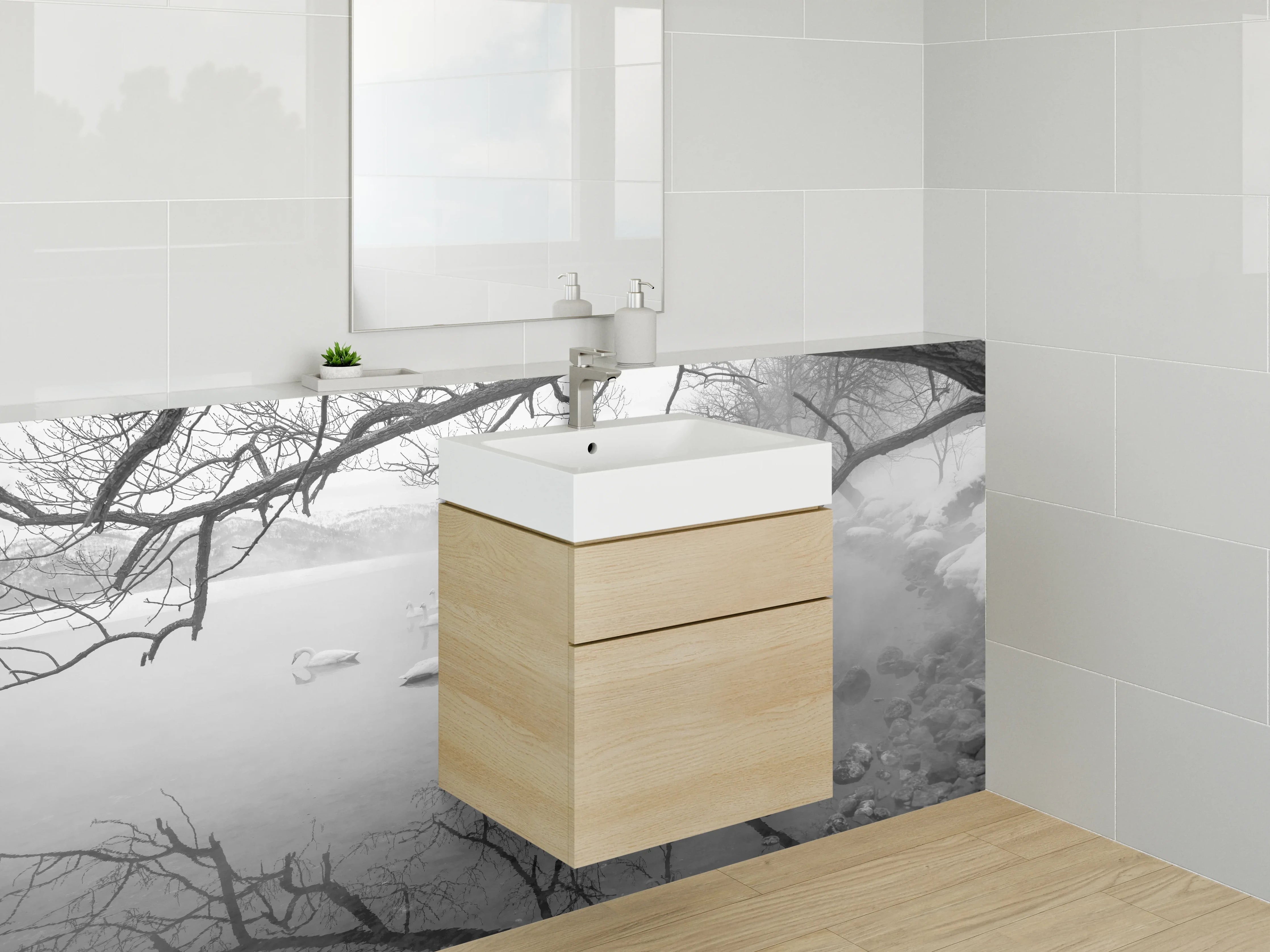 Waschbecken-Rückwand - Grauhelle Wasserträume
