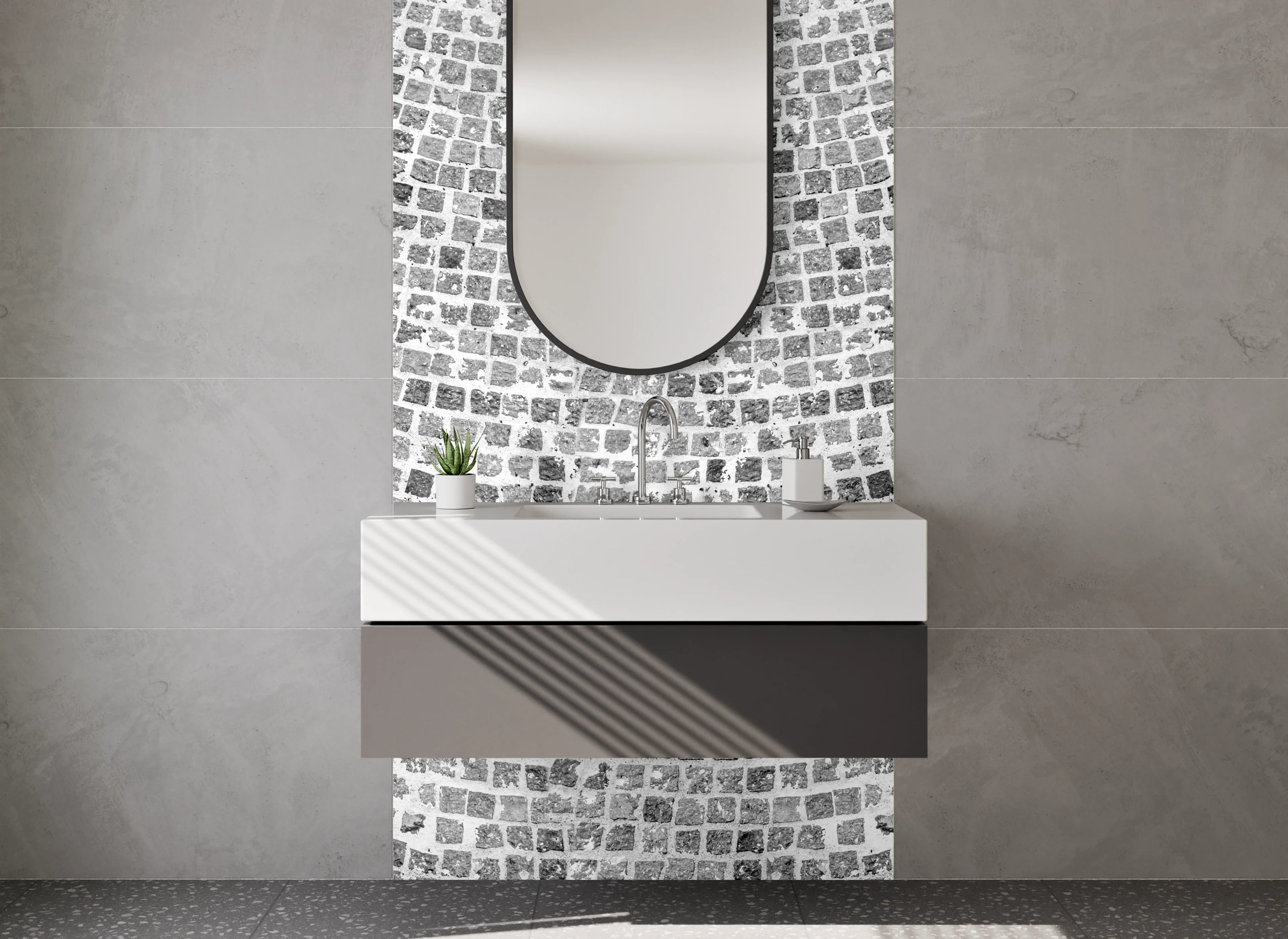 Waschbecken-Rückwand - Grauschattiertes Modernes Mosaikdesign