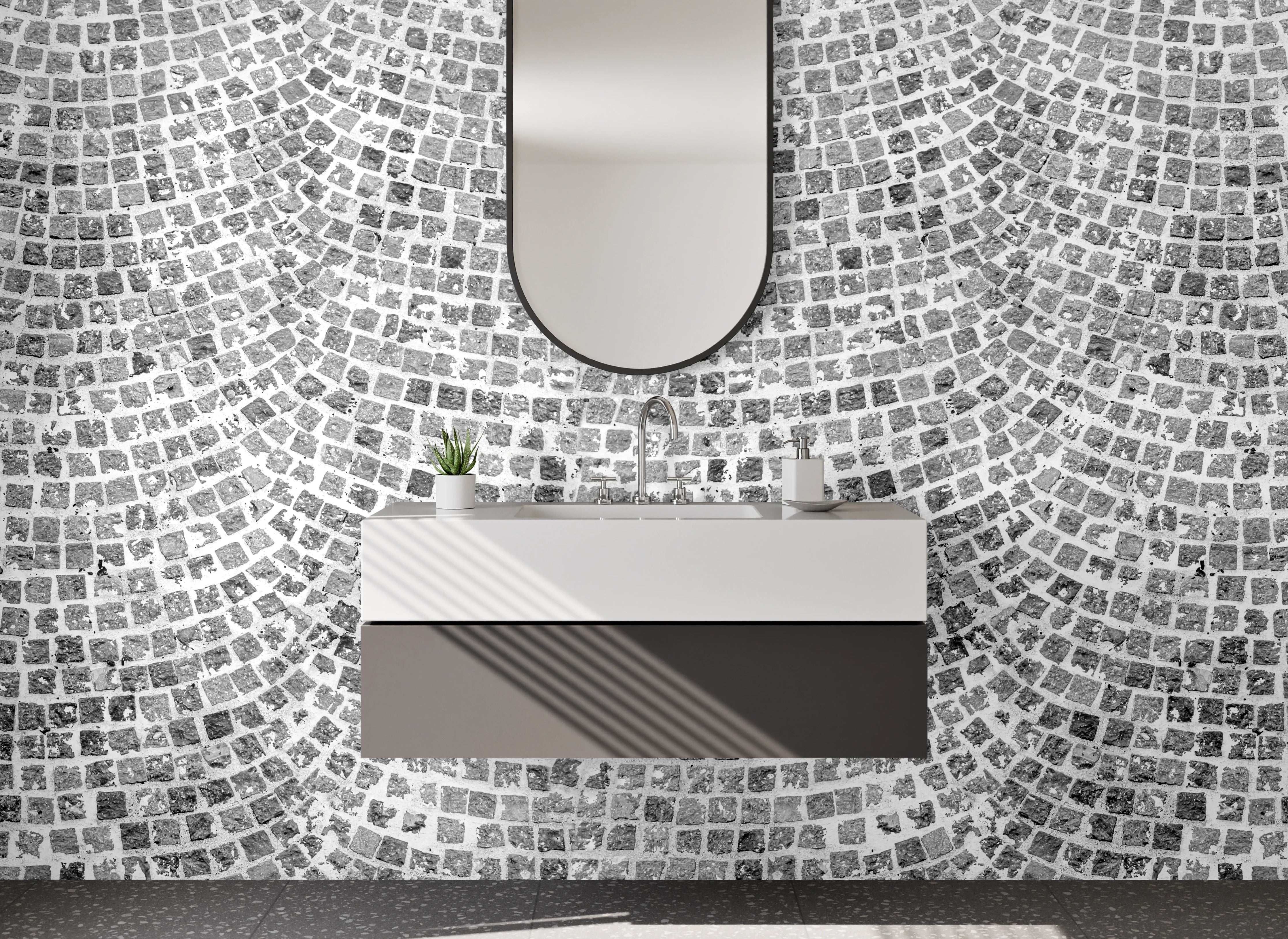 Waschbecken-Rückwand - Grauschattiertes Modernes Mosaikdesign