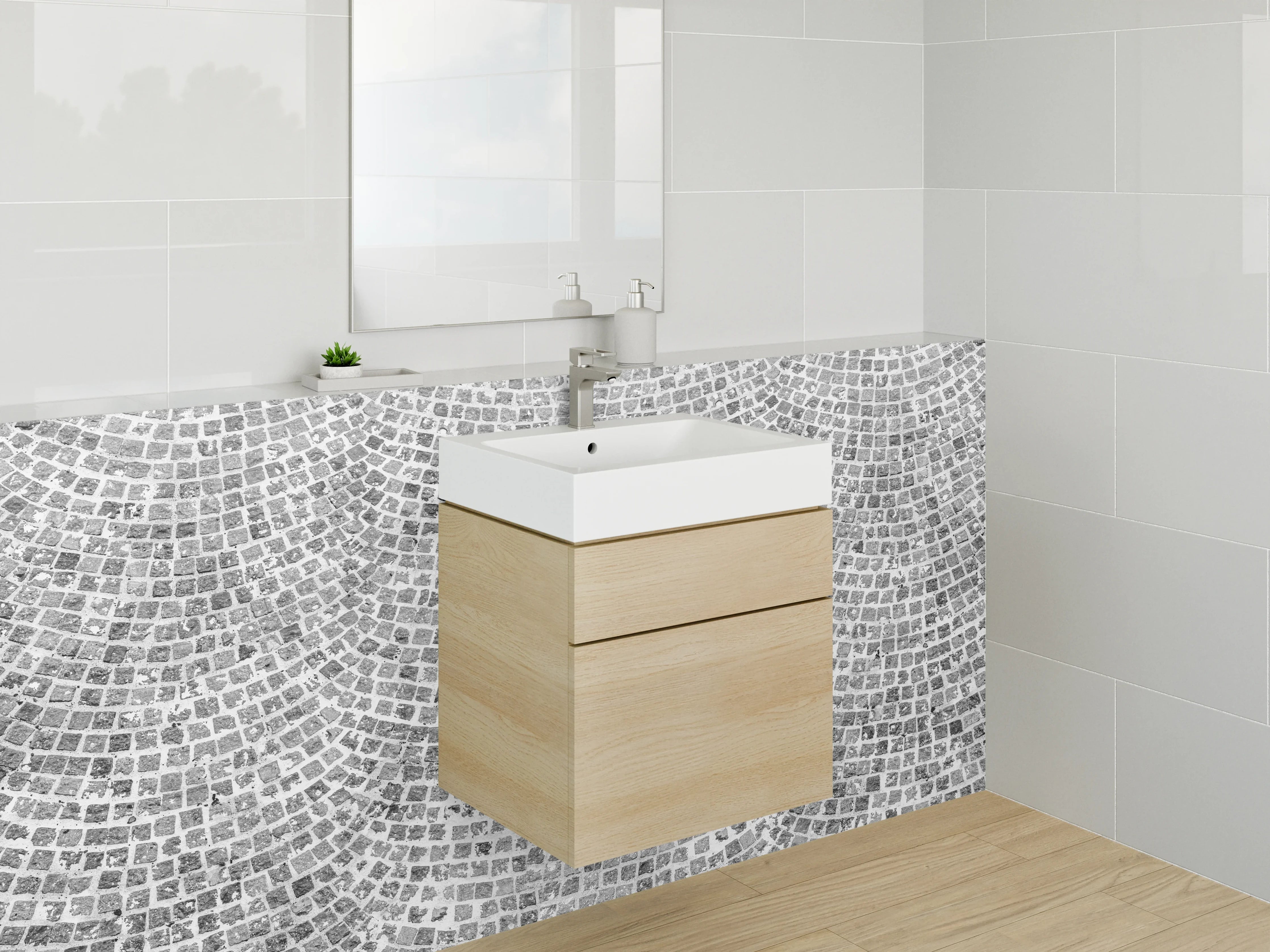 Waschbecken-Rückwand - Grauschattiertes Modernes Mosaikdesign