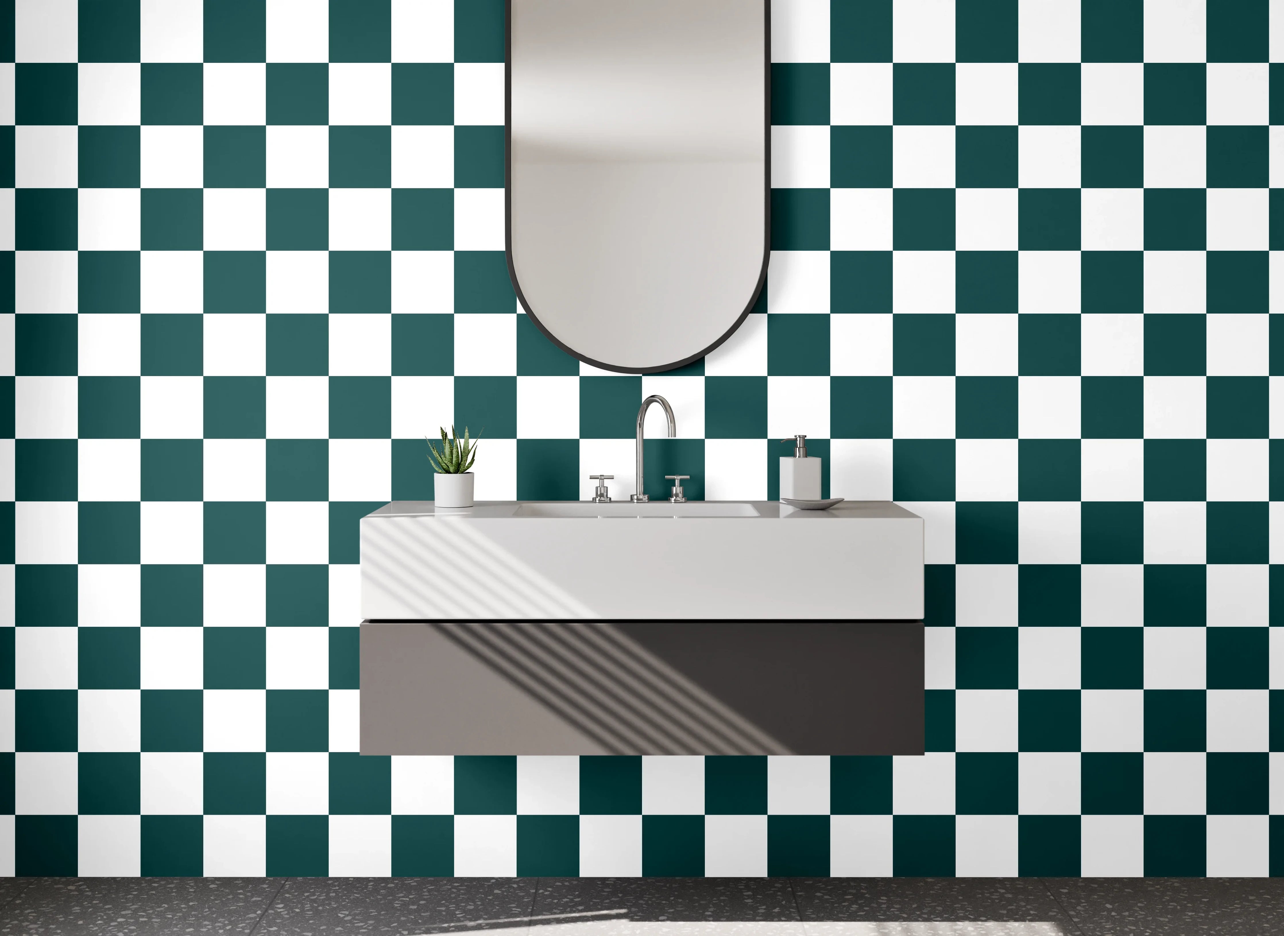 Waschbecken-Rückwand - Grauschattiertes Schachbrettmuster Modern Art