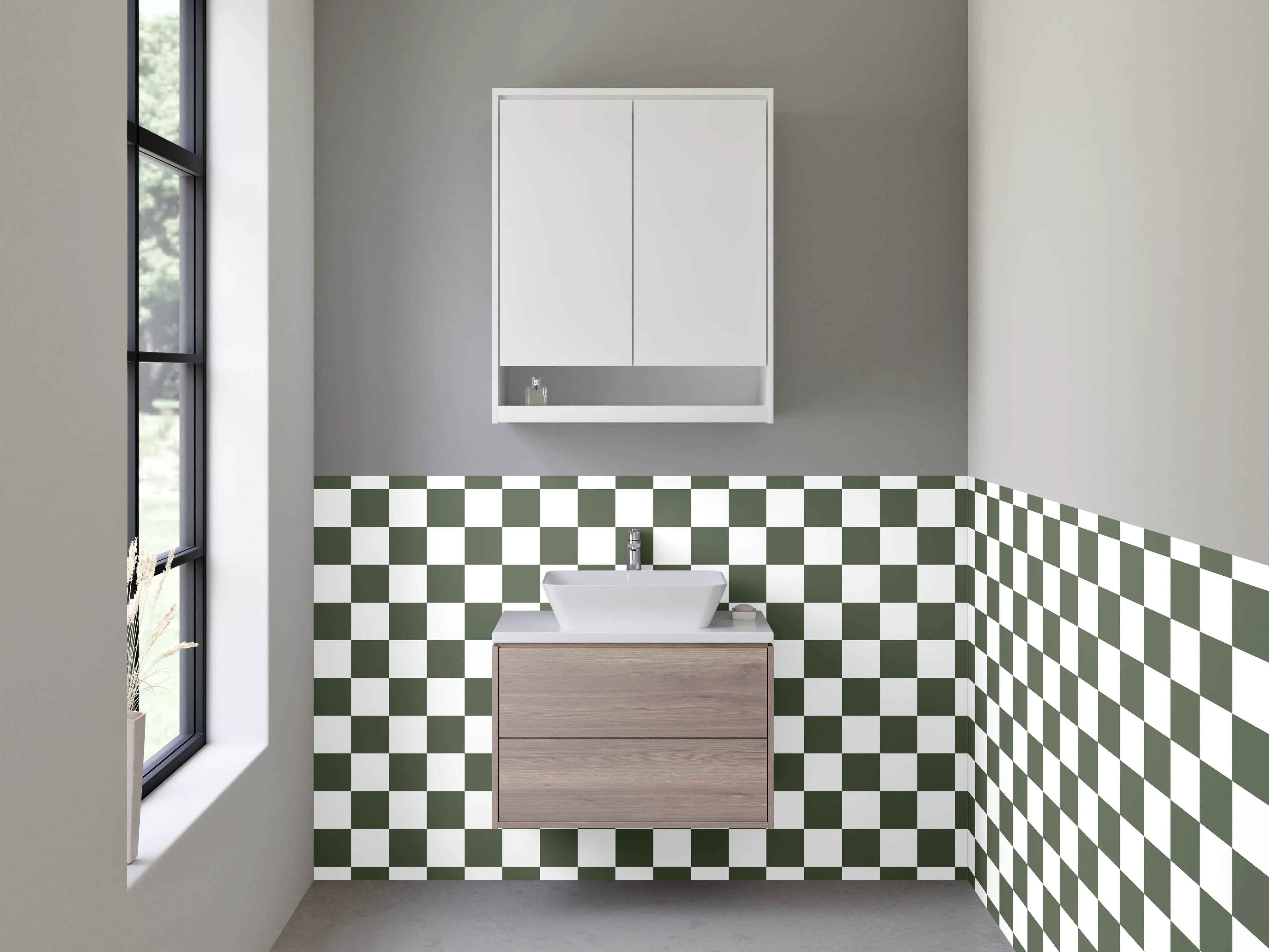 Waschbecken-Rückwand - Grauschattiertes Schachbrettmuster Modern