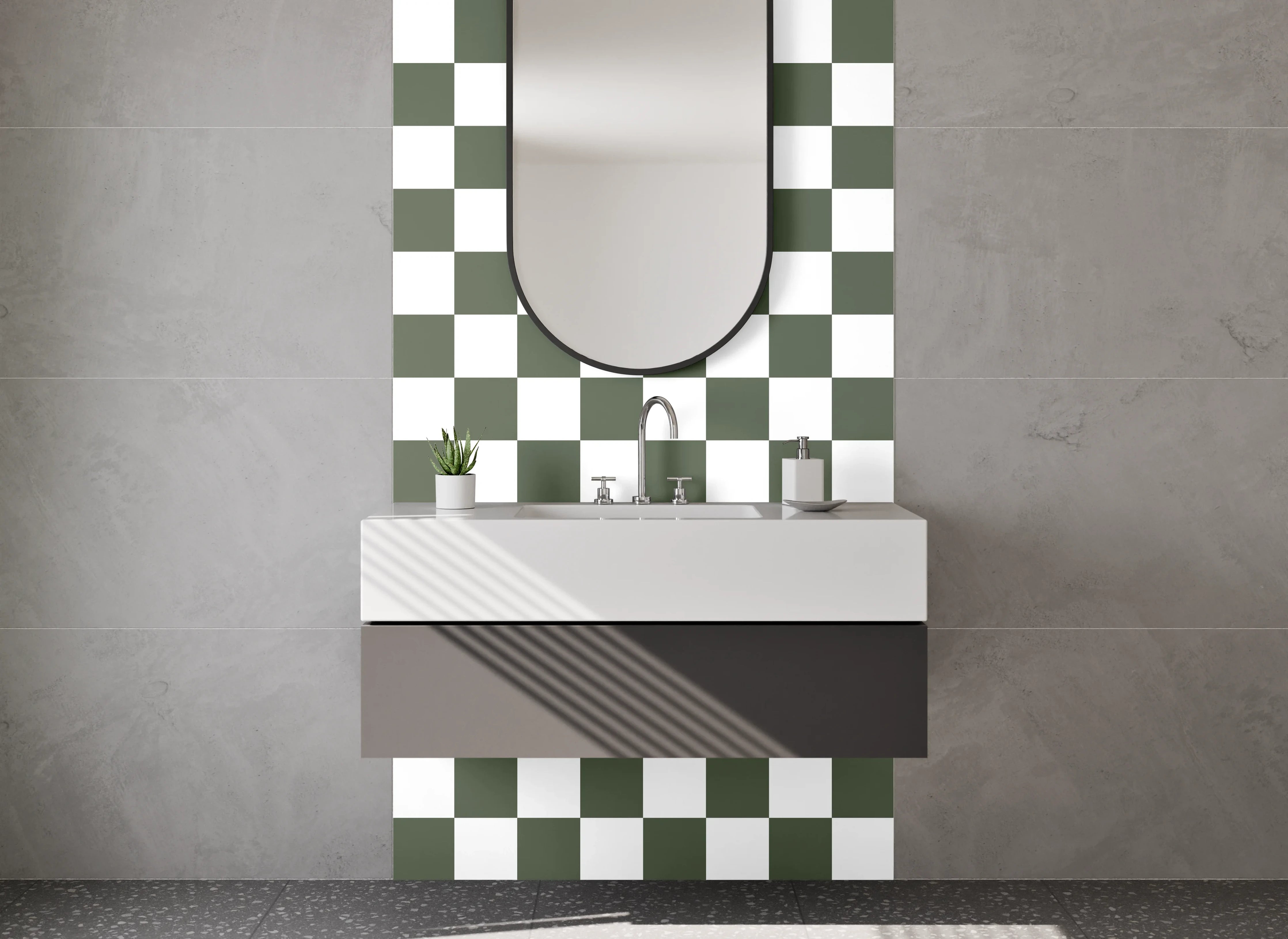 Waschbecken-Rückwand - Grauschattiertes Schachbrettmuster Modern