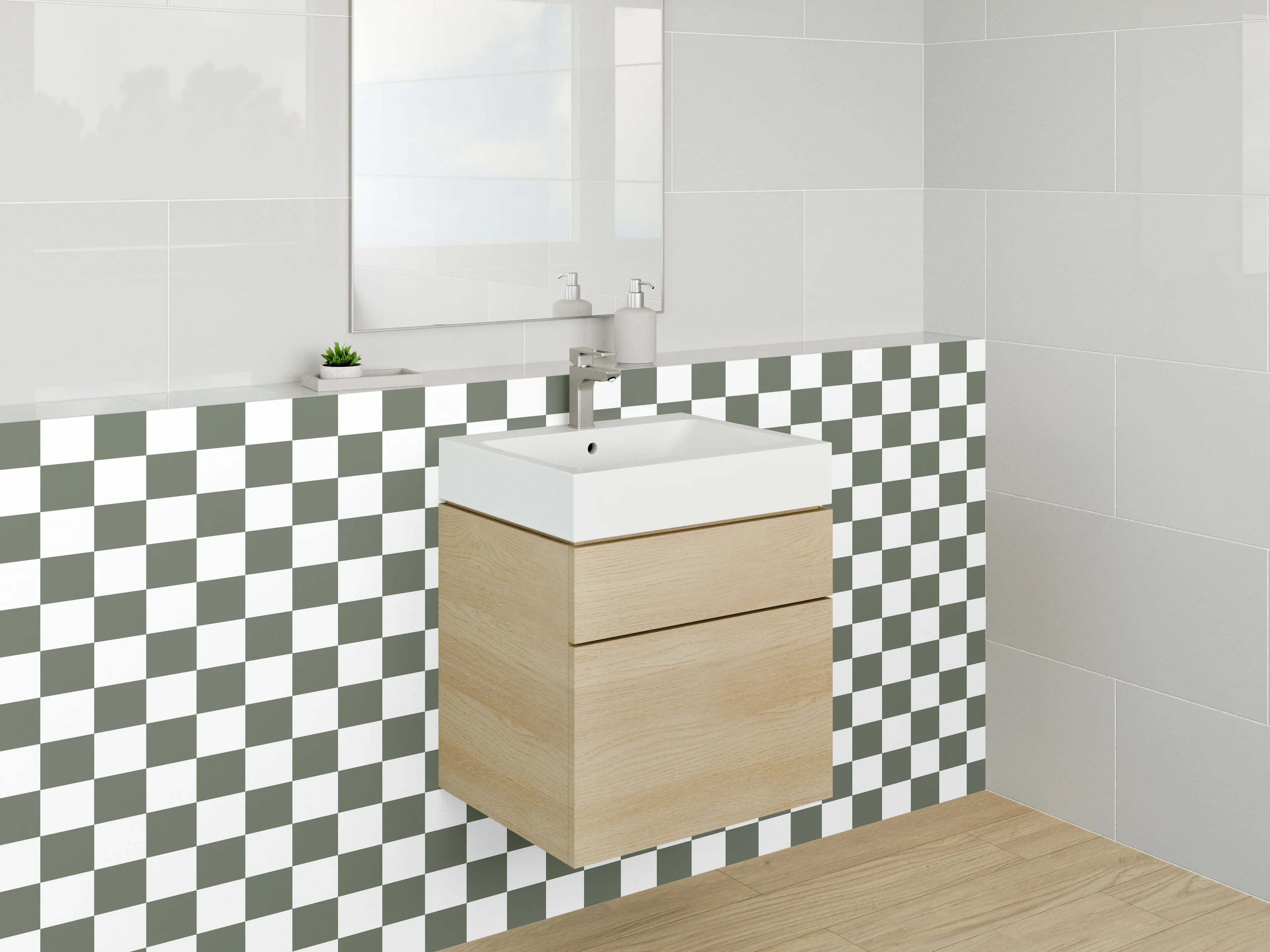 Waschbecken-Rückwand - Grauschattiertes Schachbrettmuster Modern