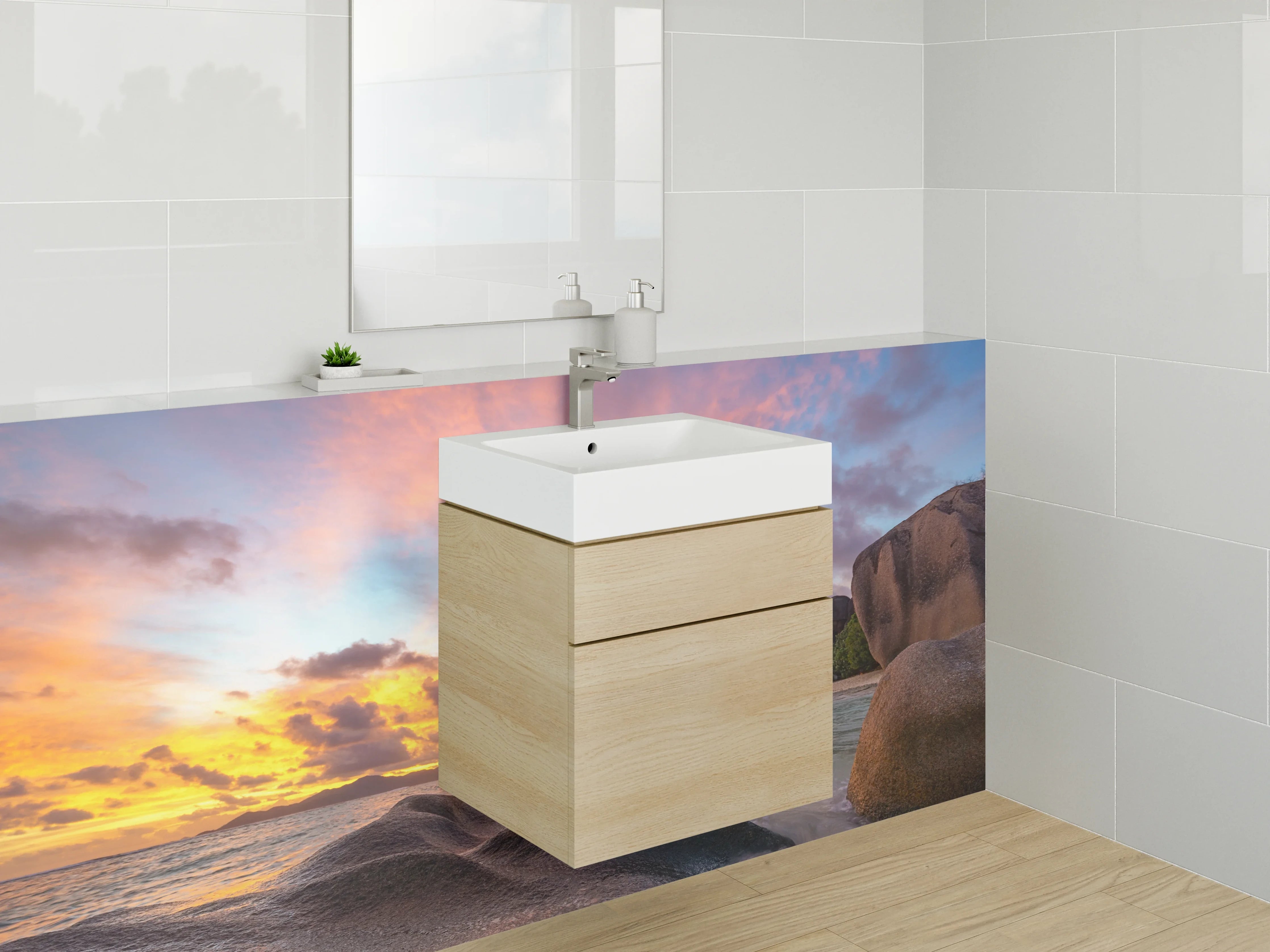 Waschbecken-Rückwand - Grauschimmer am weißen Küstenhorizont
