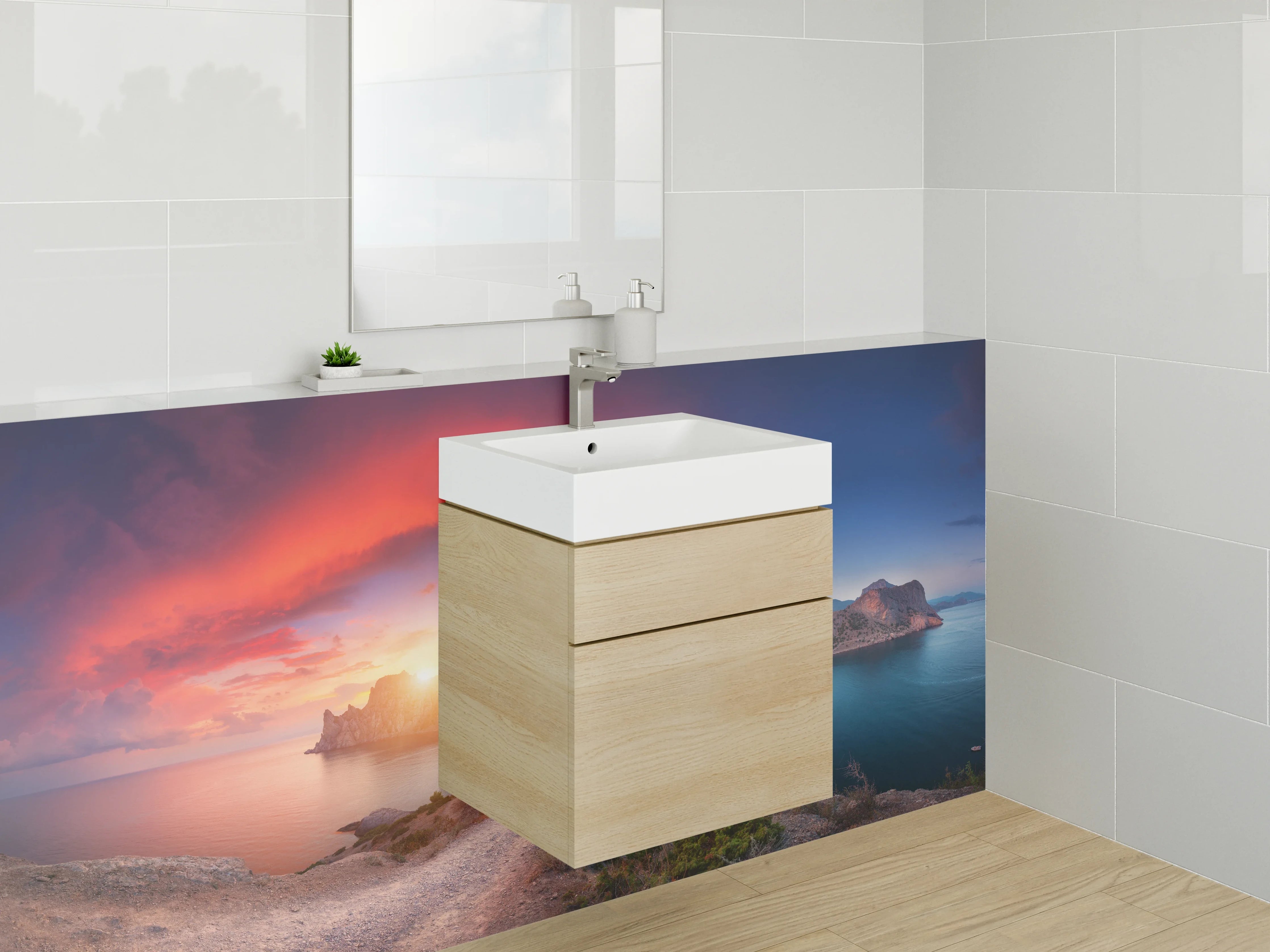 Waschbecken-Rückwand - Grauschimmer am weißen Meeresabend