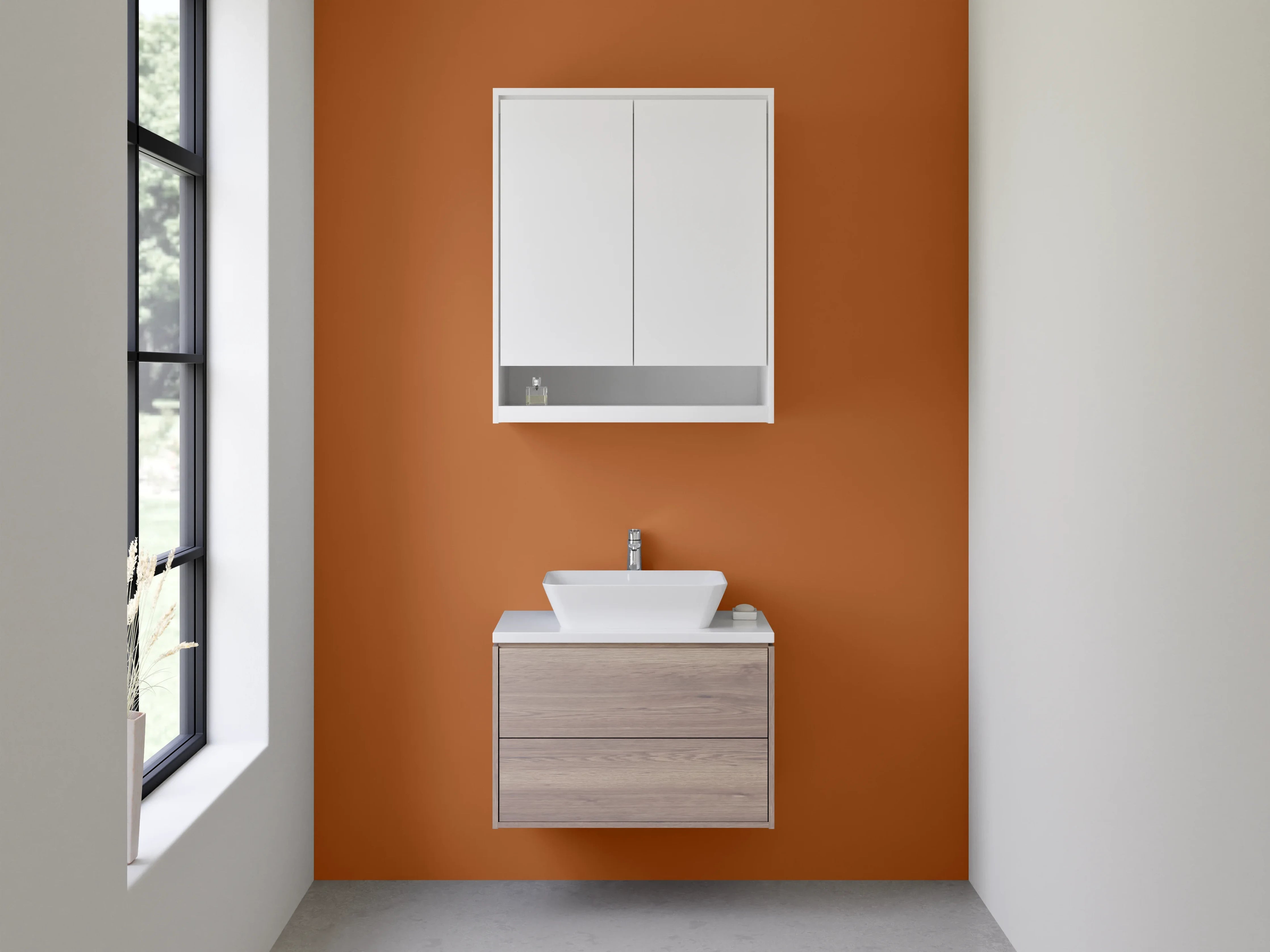 Waschbecken-Rückwand - Grauschimmer auf Weiß: Herbstglanz