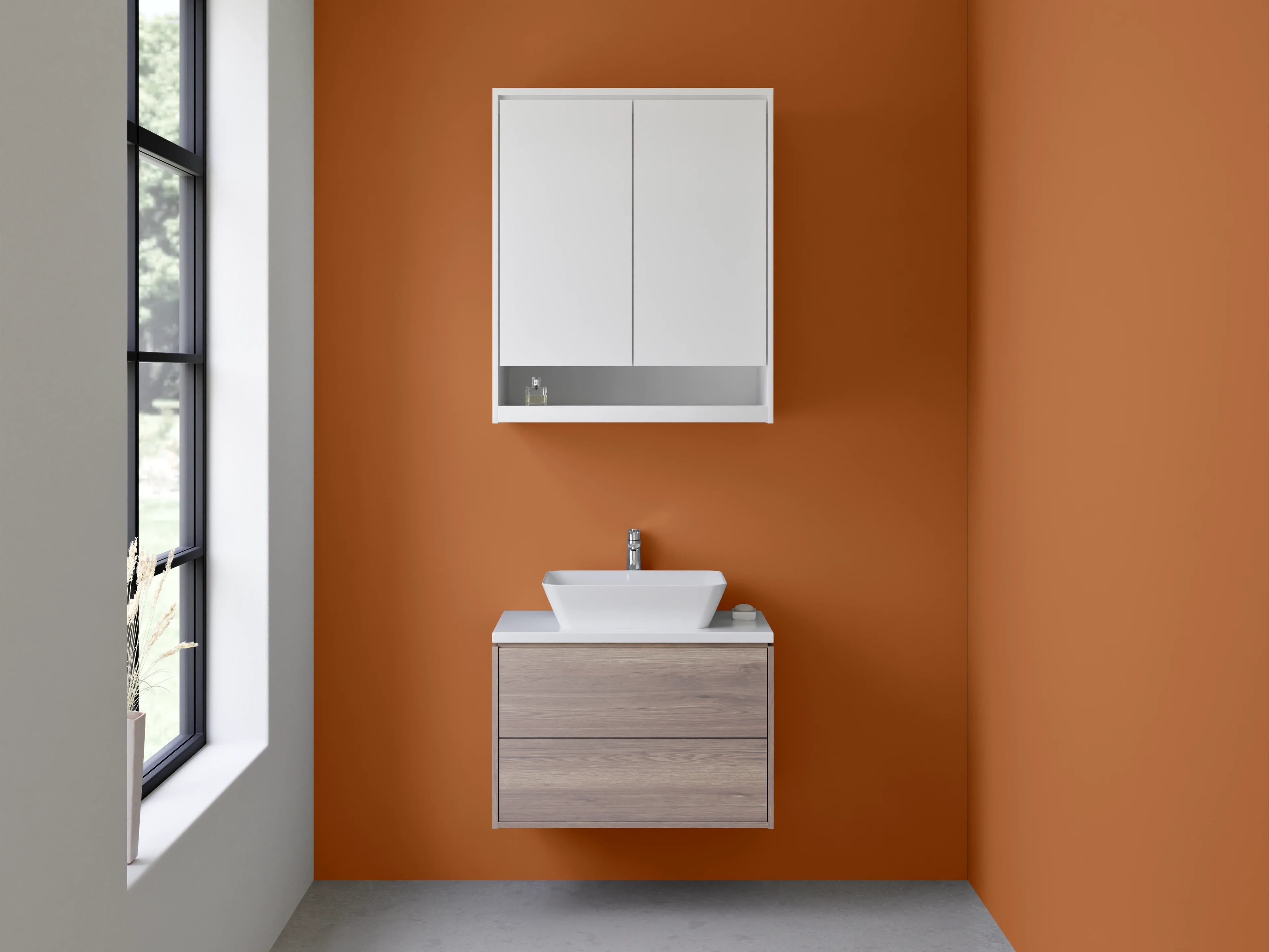 Waschbecken-Rückwand - Grauschimmer auf Weiß: Herbstglanz