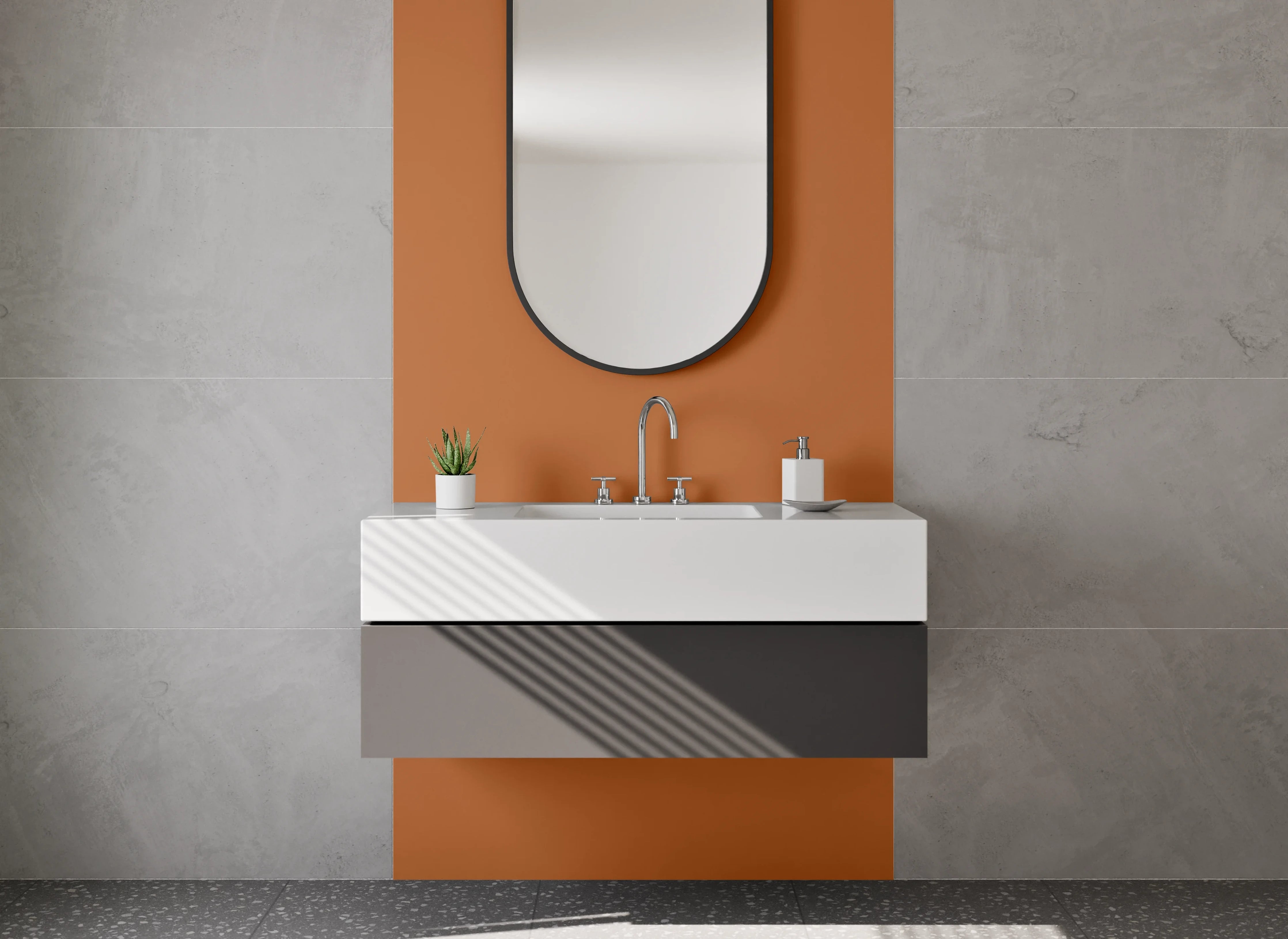 Waschbecken-Rückwand - Grauschimmer auf Weiß: Herbstglanz