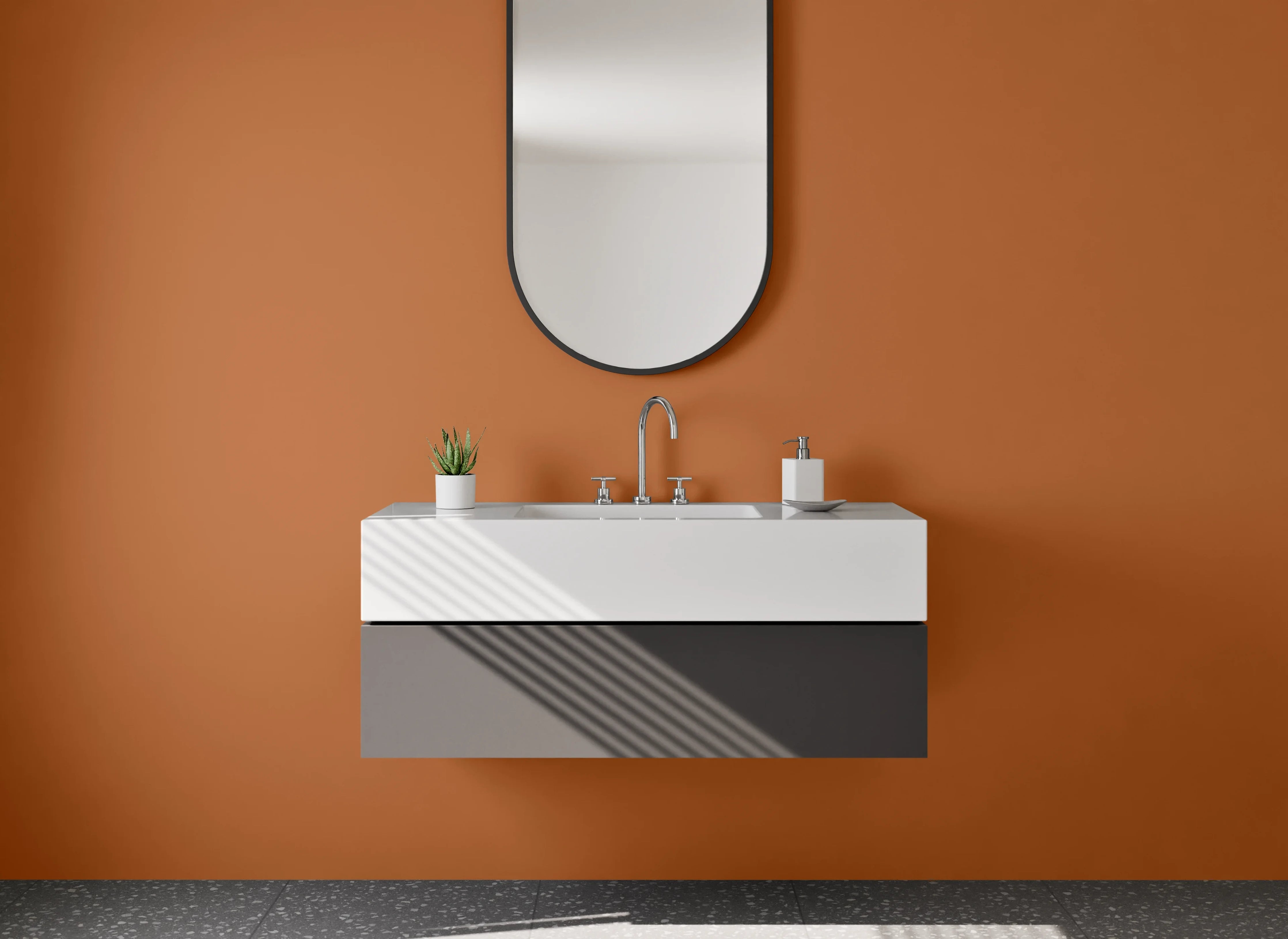 Waschbecken-Rückwand - Grauschimmer auf Weiß: Herbstglanz